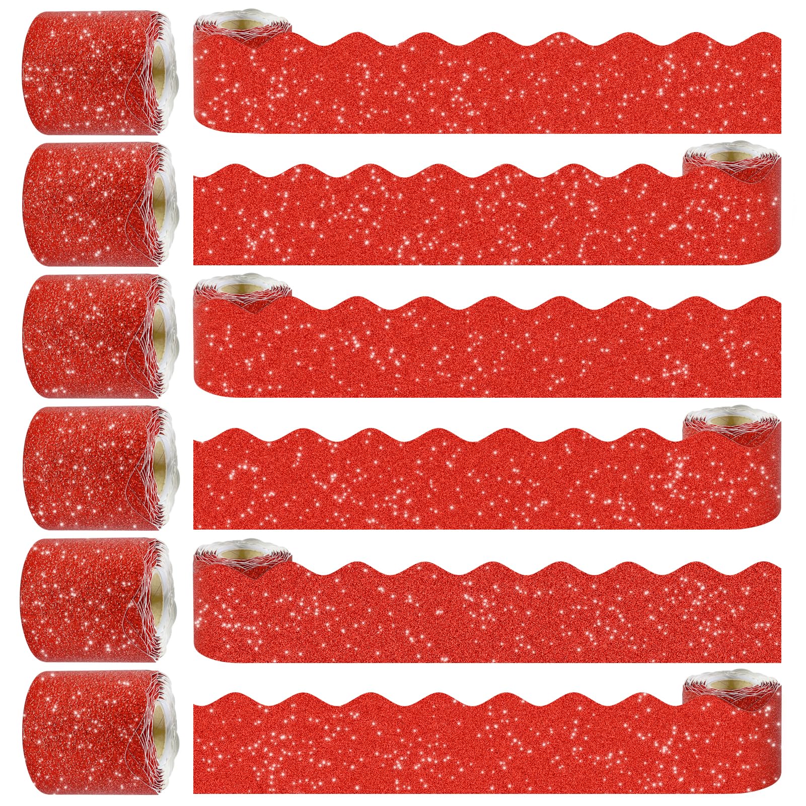 6 Rolls 196.8 Ft Valentines Day Glitter Bulletin Board Borders Set - Red Bulletin Board Decorations for Office, School Classroom Decor, Teachers &