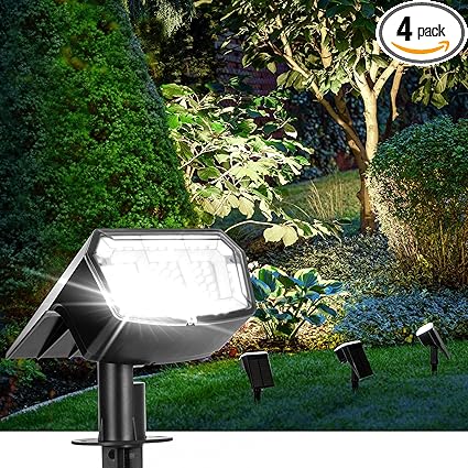 Solar Spot Lights Outdoor Waterproof 4 Pack IP65, 63 LED 3 Lighting Modes Spotlights for Yard Garden House Garage Pathway
