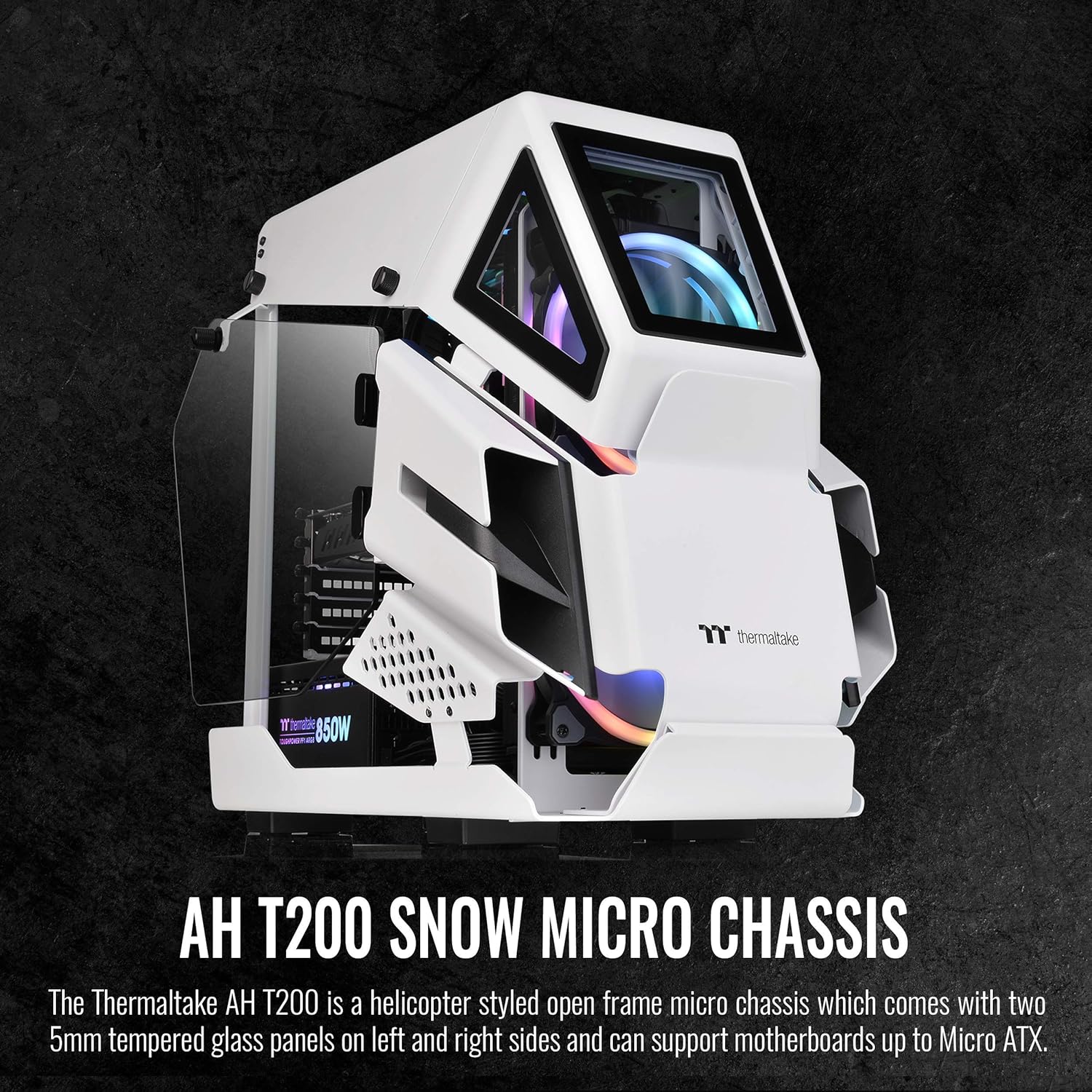 Hоlіdау Dеаlѕ 🛒 Thermaltake AH T200 Snow Helicopter Styled Open Frame Tempered Glass Swing Door USB3.1 (Gen.2) Type-C m-ATX Micro Case CA-1R4-00S6WN-00, White