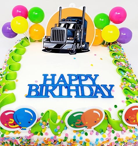 Miniatura 2 de Big Rig 18 Wheeler Hauling - Juego de decoración para pastel de cumpleaños de 7 piezas con temática de motor diésel (diseño único)