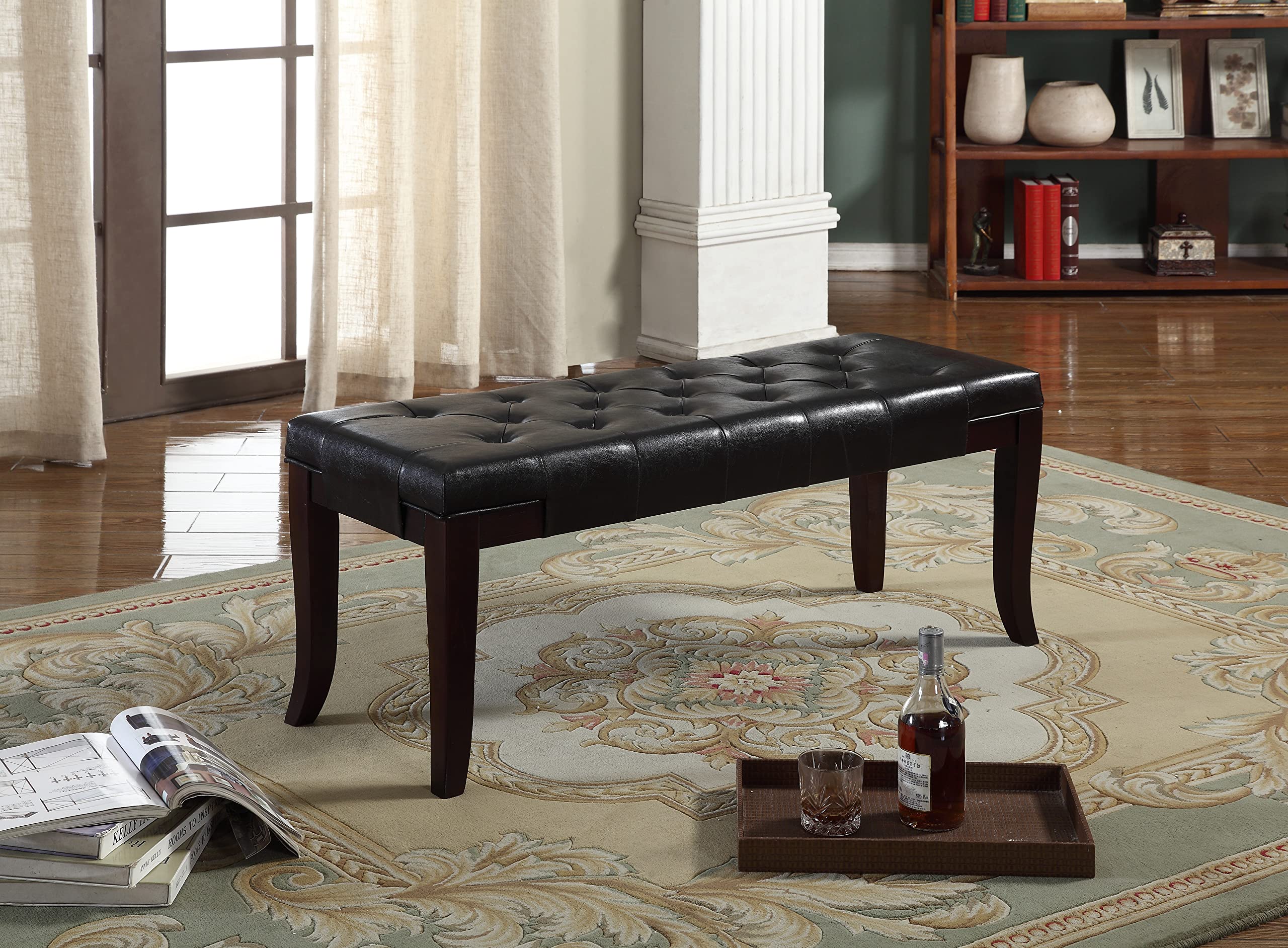 Tufted Bench, Faux Leather, Espresso