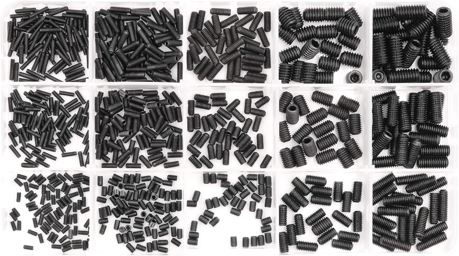 LBY 720pcs M2 M2.5 M3 M4 M5 M6 Hex Socket Drive Cup-Point Set Screws Assortment Kit, Socket Head Cap Screws, Grub Screws, 12 Sizes, Carbon Steel (Black)