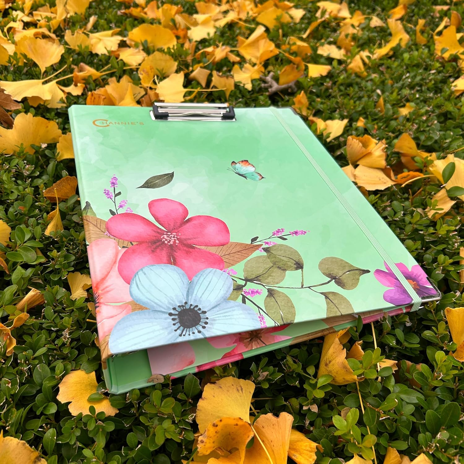 Channie’s Premium Green Floral 3-Ring Binder – 1.38-Inch Binder with Front Clipboard Clip, Dual Pockets & Gold Corner Reinforcements – Stylish Floral Design for Office, School & Home Organization image 4