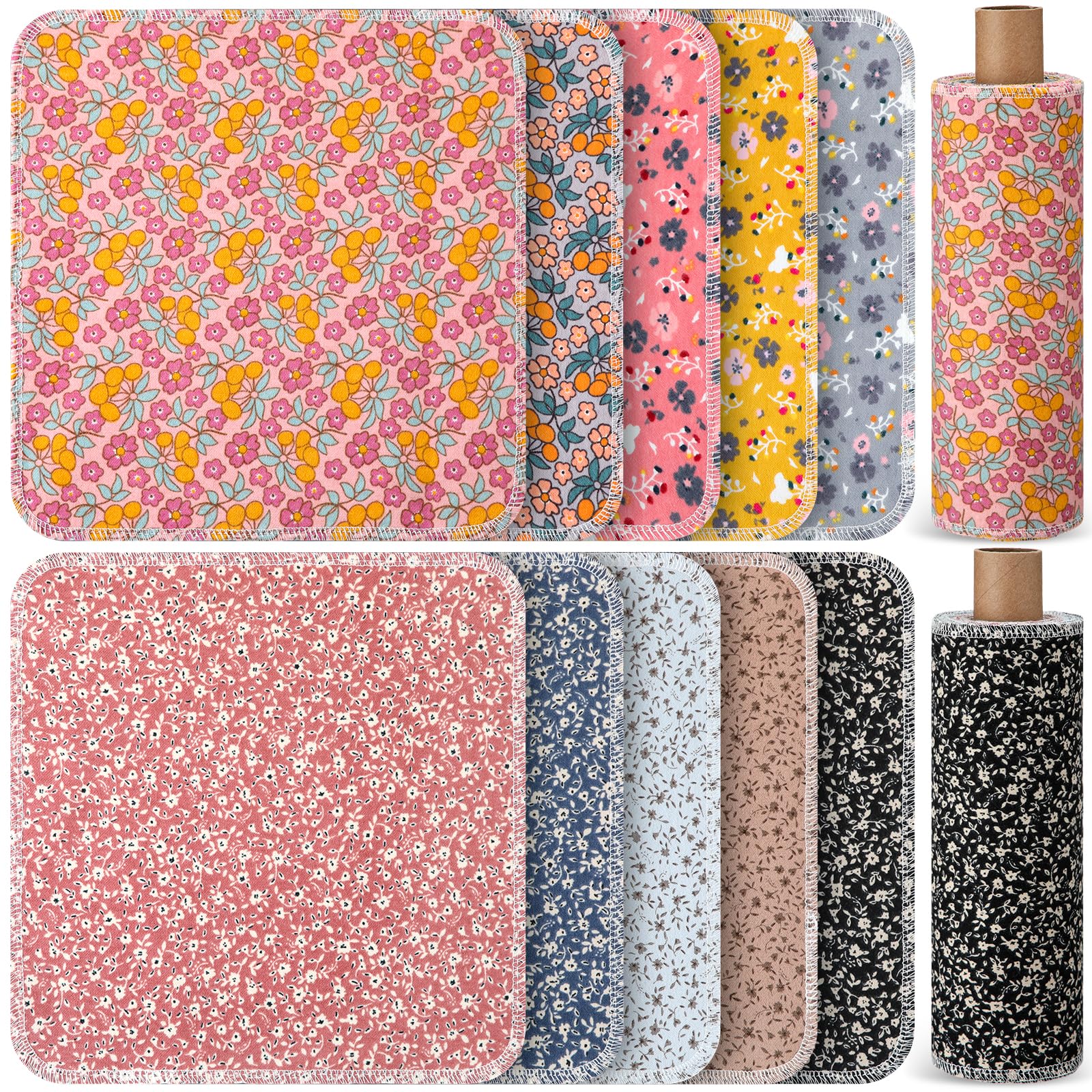 Redbaker 50 Pcs Reusable Paper Towels Paperless Reusable Cotton Cloths Toilet Absorbent Washable Paper Towels with Roll Kitchen Dishcloth for Kitchen Paperless Dishcloths(Rustic)