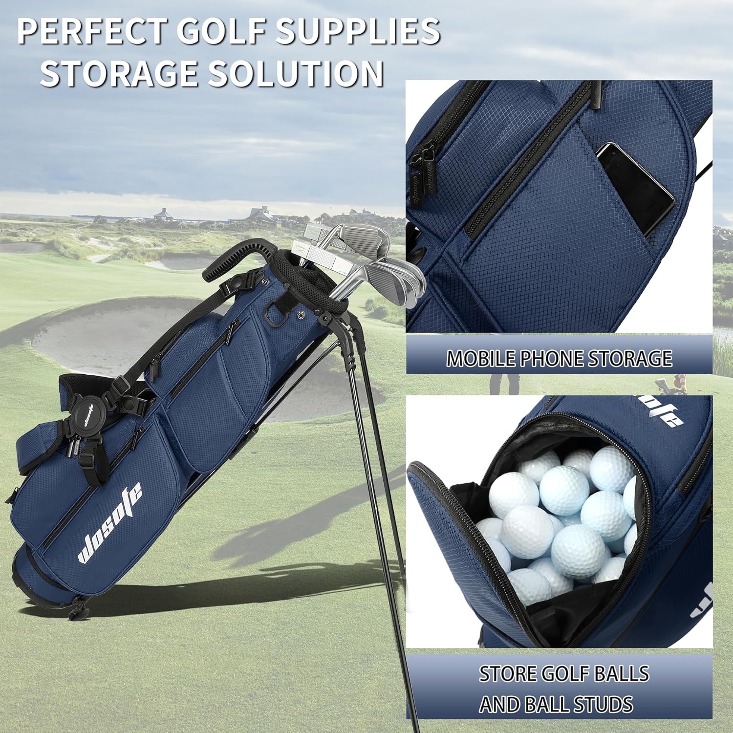 Lightweight Golf Stand Bag - 3-Way Dividers, Fits 5-9 Clubs - Small Sunday Bag for Men & Women, Par 3, Driving Range & Executive Courses - Waterproof, Dual Straps & Rain Cover Included - Image 6