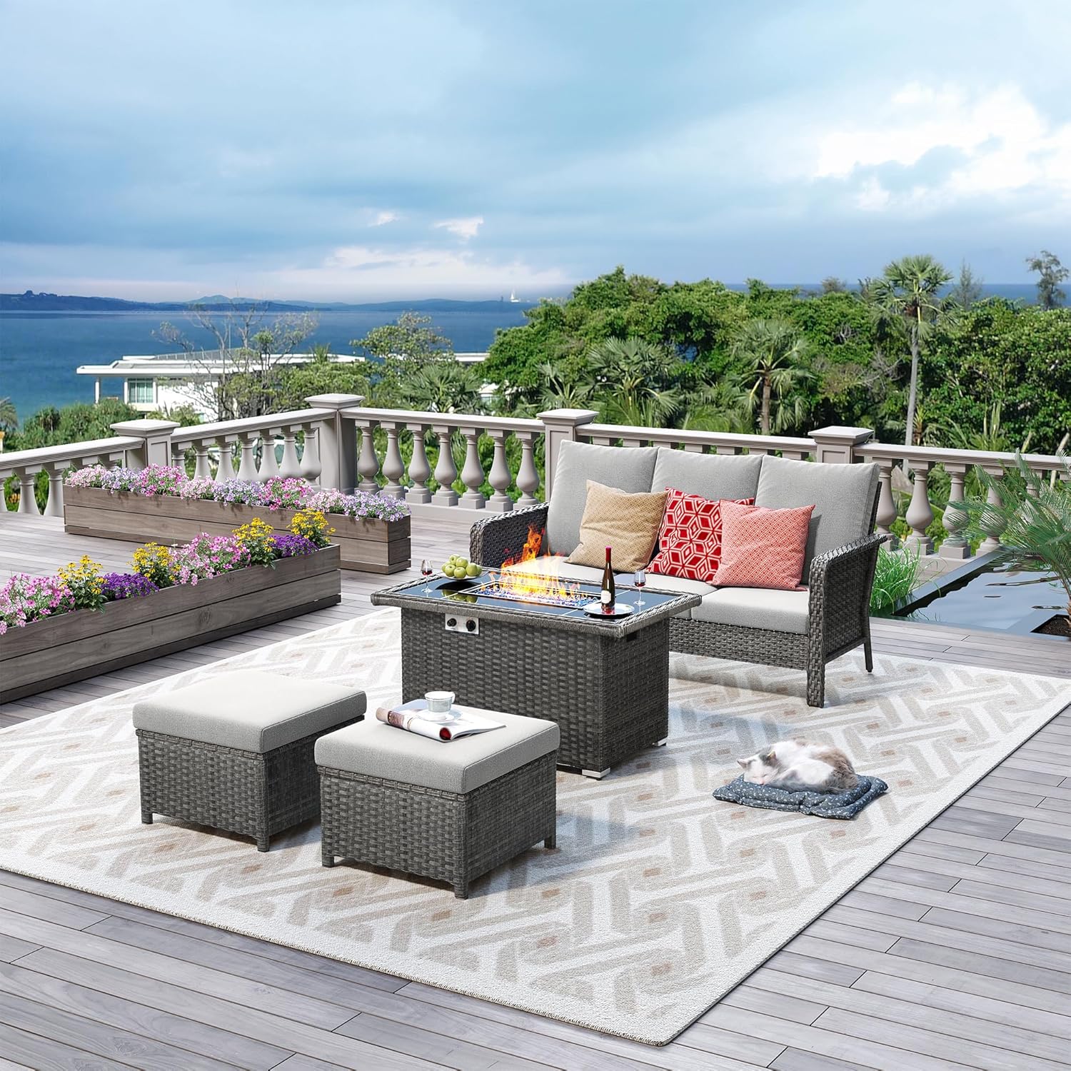 Outdoor Patio Furniture Set with 44" Gas Fire Pit Table