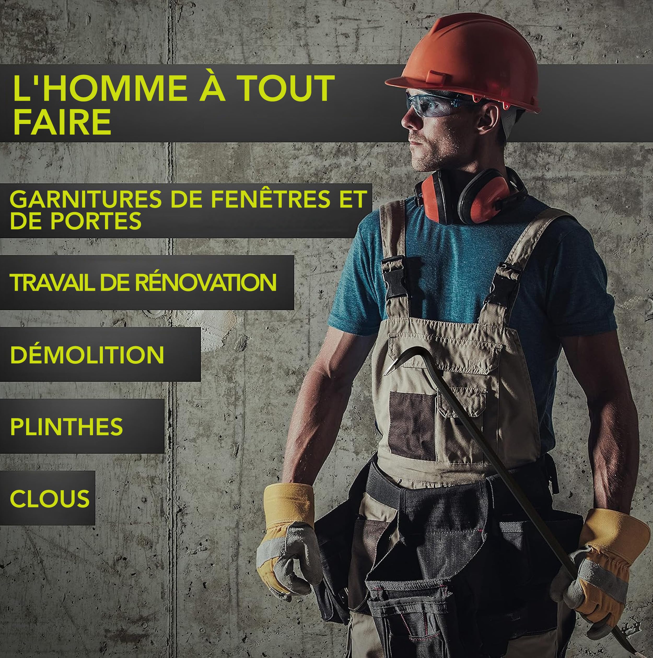 Pied à biche de qualité supérieure | 800 x 18 mm | En acier spécial | Pour clous, fentes de clous, pied de biche | Grattoir à burin, pied de biche | Effet de levier optimal
