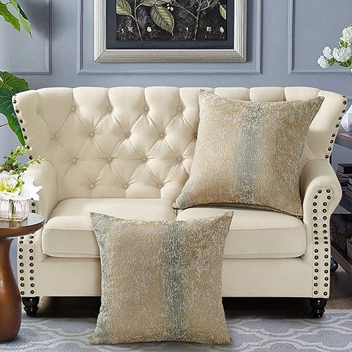 Miniatura 12 de Home Soft Things Serenta - Juego de fundas de almohada de felpilla jacquard con cremallera grande, 2 piezas, color verde azulado/camello, 26 x 26