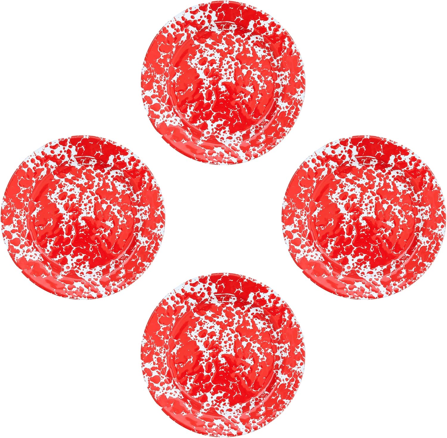 Crow Canyon Home Enamelware Flat Salad Plate, 8 inch, Pink/White Splatter (Set of 4)