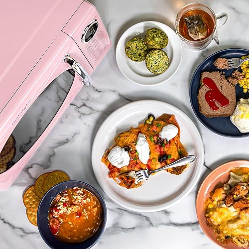 Miniatura 3 de Nostalgia Horno microondas retro, 0.7 pies cúbicos, tamaño de encimera de 700 vatios con tocadiscos de vidrio, bloqueo de seguridad para niños, 8