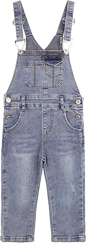 KIDSCOOL SPACE Baby Little Girls Denim Overalls,Toddler Boys Adjustable Jeans Wo