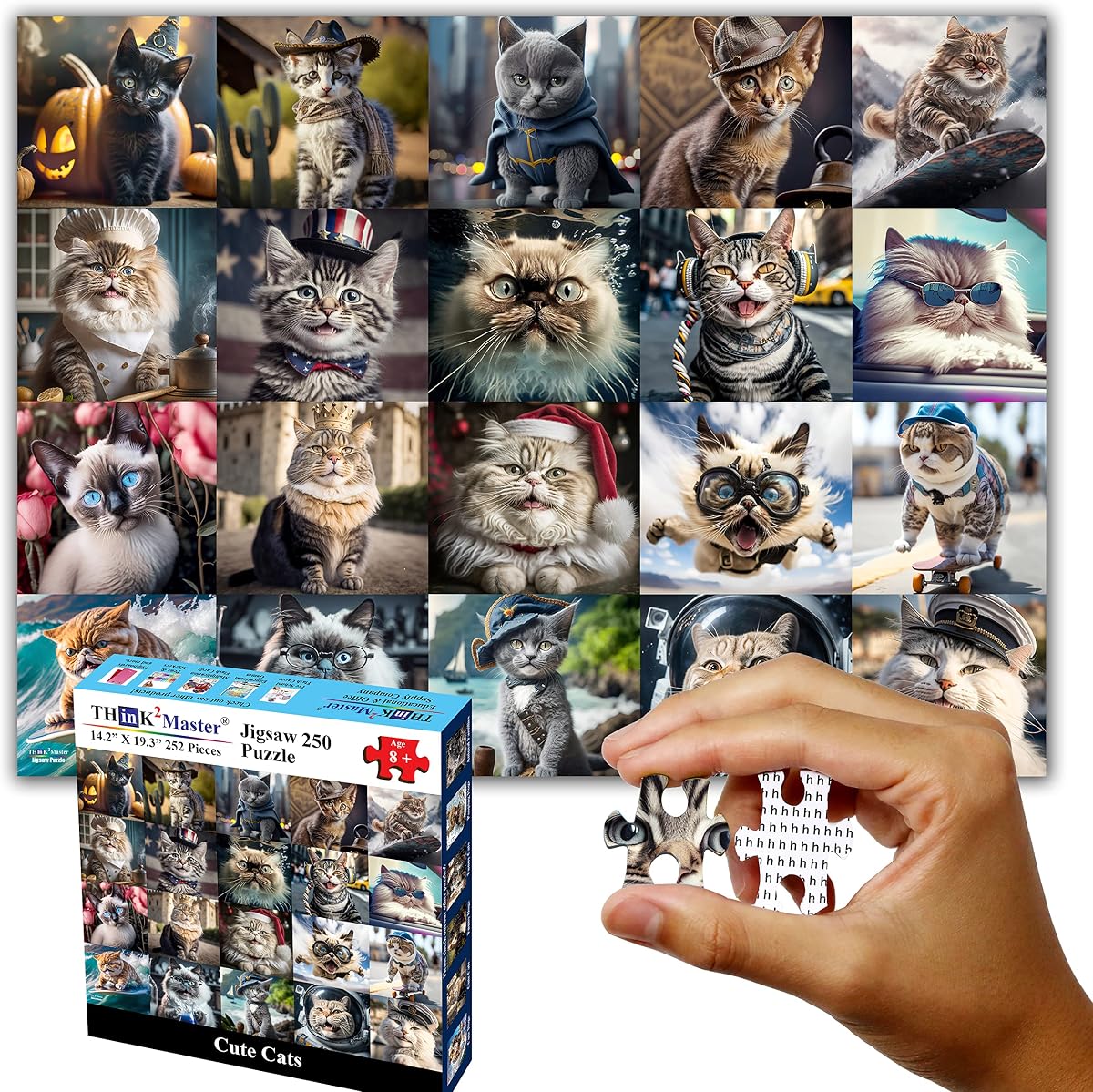 Cute Cats 250 Pieces Jigsaw Puzzle Featuring heartwarming Kittens and Cats. Fun Puzzle for Adults & Teens. Great Gift. Size: 14.2” X 19.3”