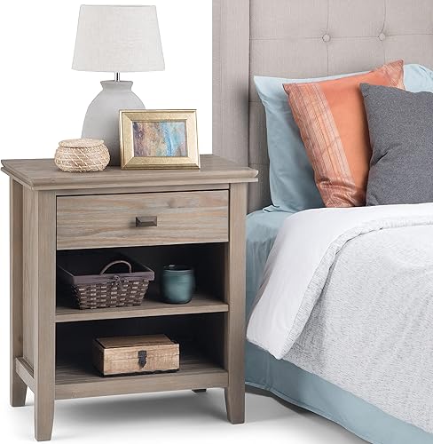 Miniatura 34 de SIMPLIHOME Mesita de noche artesanal de madera maciza de 24 pulgadas de ancho, contemporánea, color negro, para sala de estar y dormitorio Negro