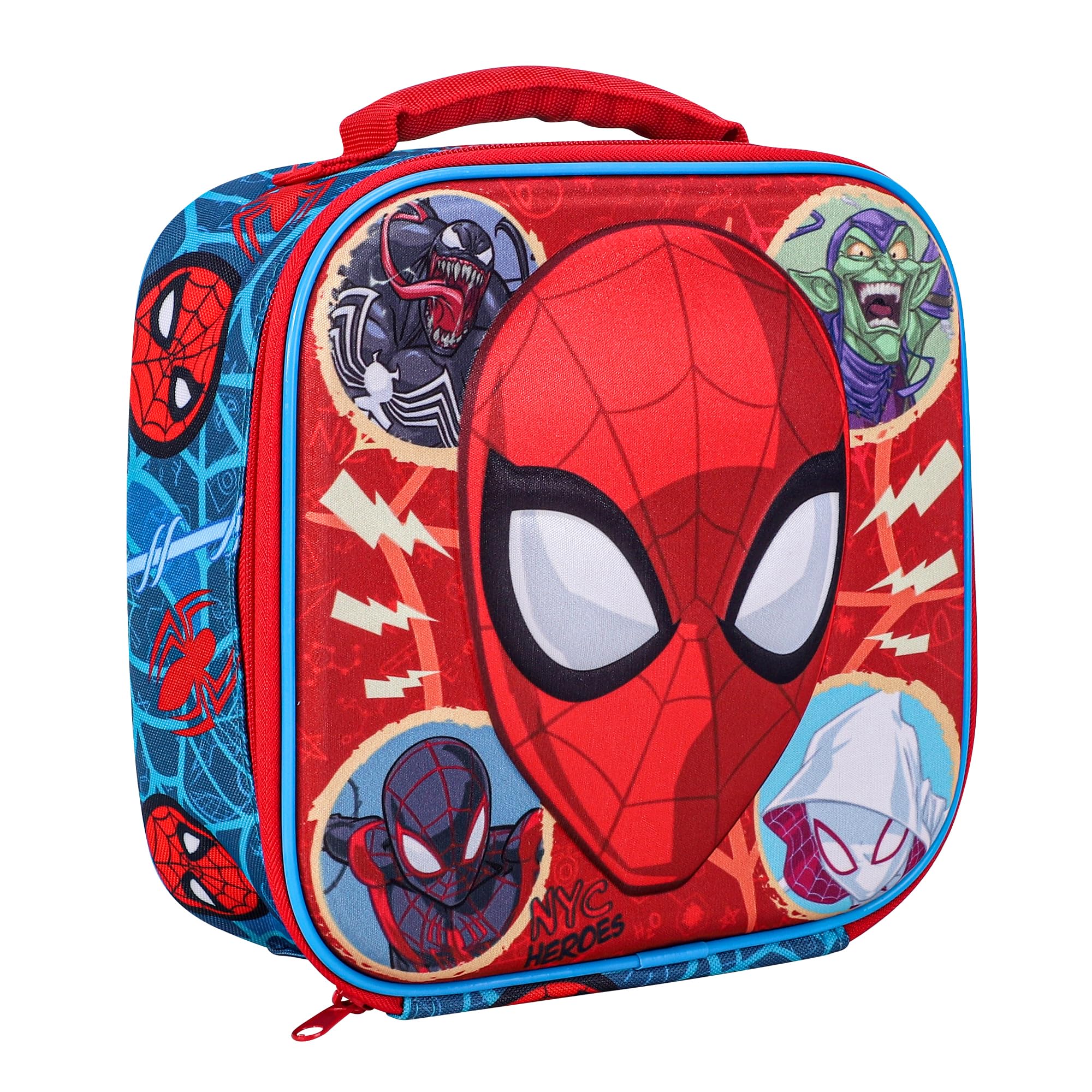 Marvel Spiderman 3D Rectangular Insulated Lunch Box Bag for Boys and Girls, Perfect Size for Packing Hot or Cold Snacks for School and Travel, BPA Free