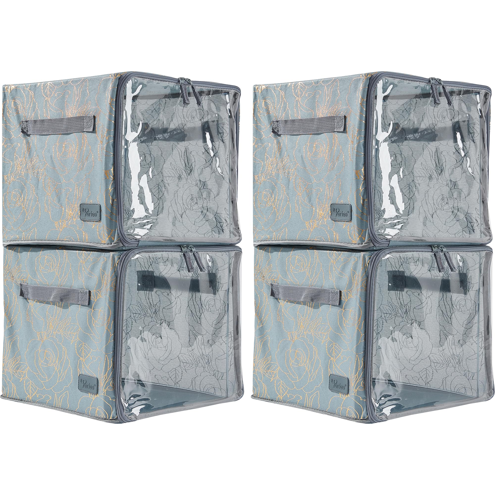 Periea Margot Stackable Storage Cube: Collapsible, Steel-Framed Boxes with 20kg Capacity, Carry Handles & Clear Front Windows. Perfect for Home Organisation and Decluttering - Pack of 4