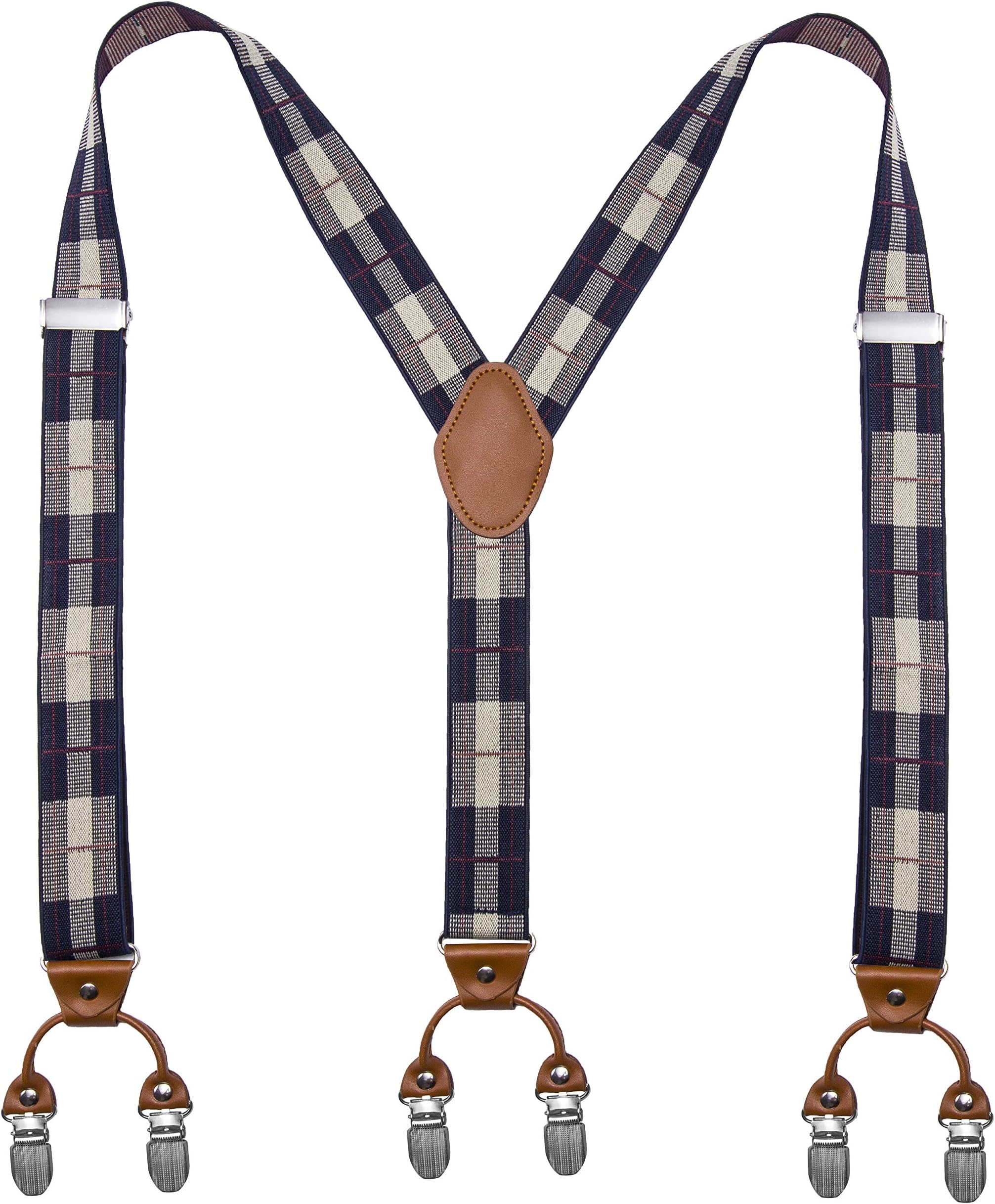 Men’s Y-Shaped Heavy Duty Suspenders – 6 Metal Clips, Elastic Straps