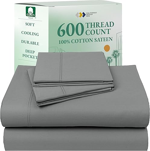 Vista 86 de California Design Den Juego de sábanas de 100% tejido de satén de algodón de 600 hilos, esquinas profundas, suaves, lavanda, tamaño King California