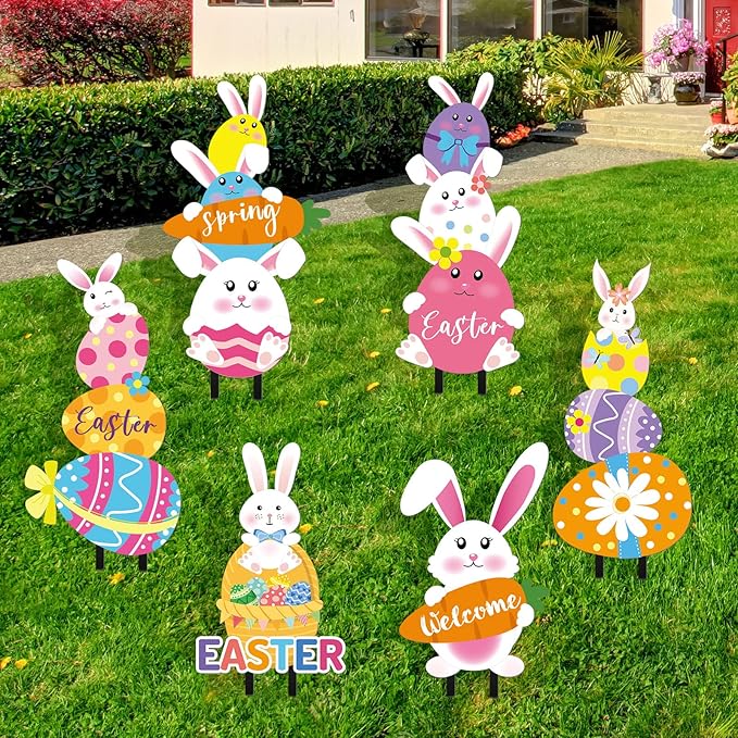 6 Pack Metal Easter Yard Signs Waterproof Easter Garden