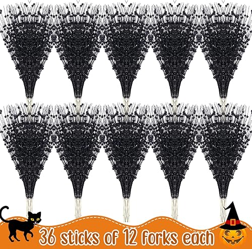 Miniatura 7 de 30 piezas de decoración de tallos de bayas artificiales con purpurina de 17 pulgadas, adornos de Halloween y Navidad, ramitas brillantes para árbol