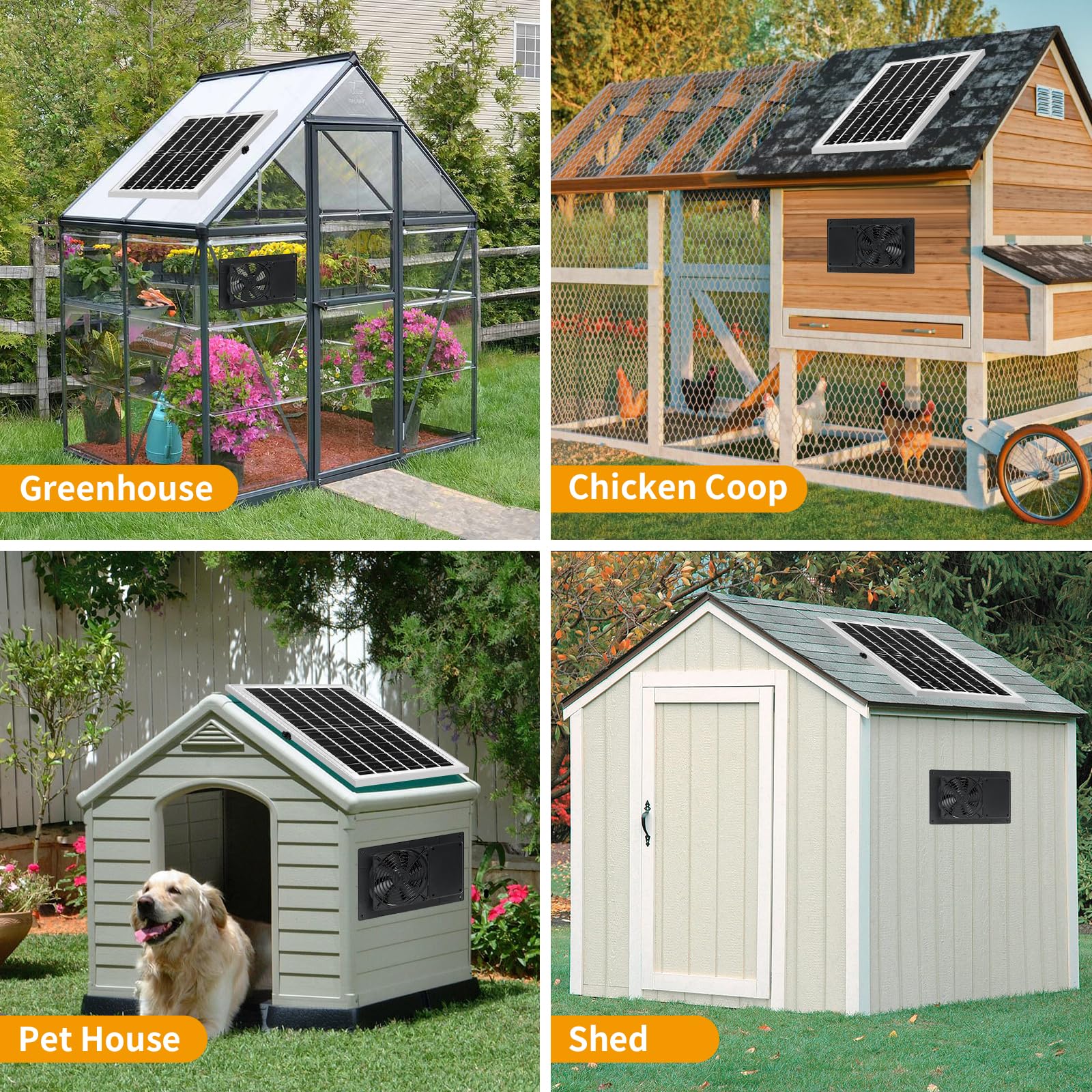 Ventilador de escape solar con batería y temporizador de 3H/6H, alta velocidad IP65 impermeable, ventilador de ventilación solar para gallinero, invernadero, casa de perro y cobertizo, bajo