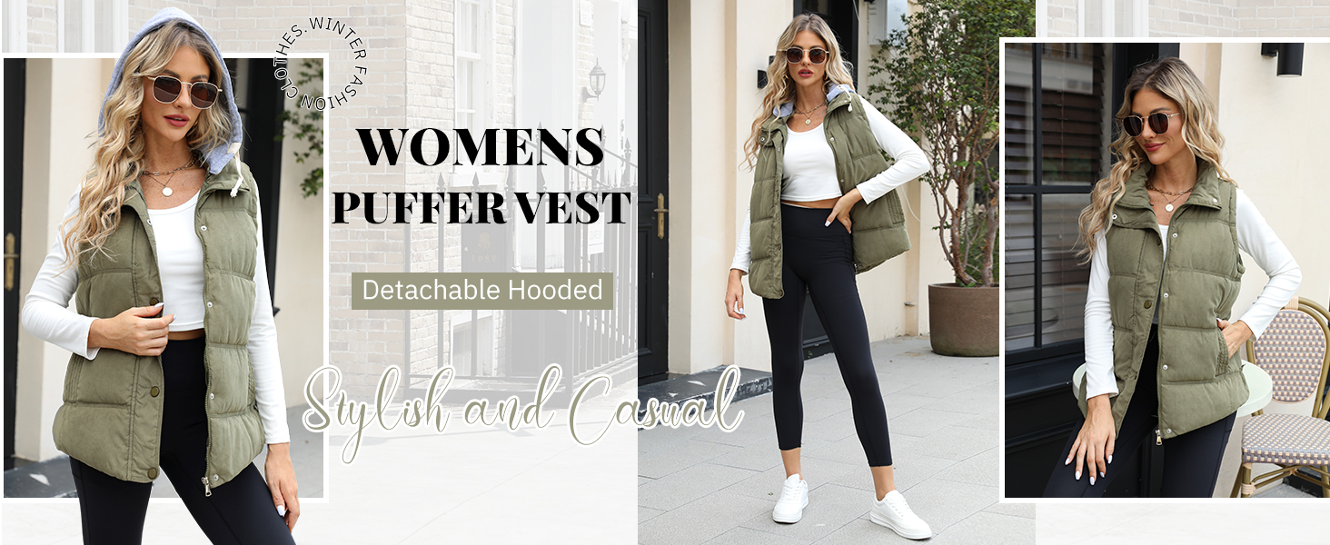 Yeokou Women's Slim Sleeveless Quilted Removable Hooded Winter