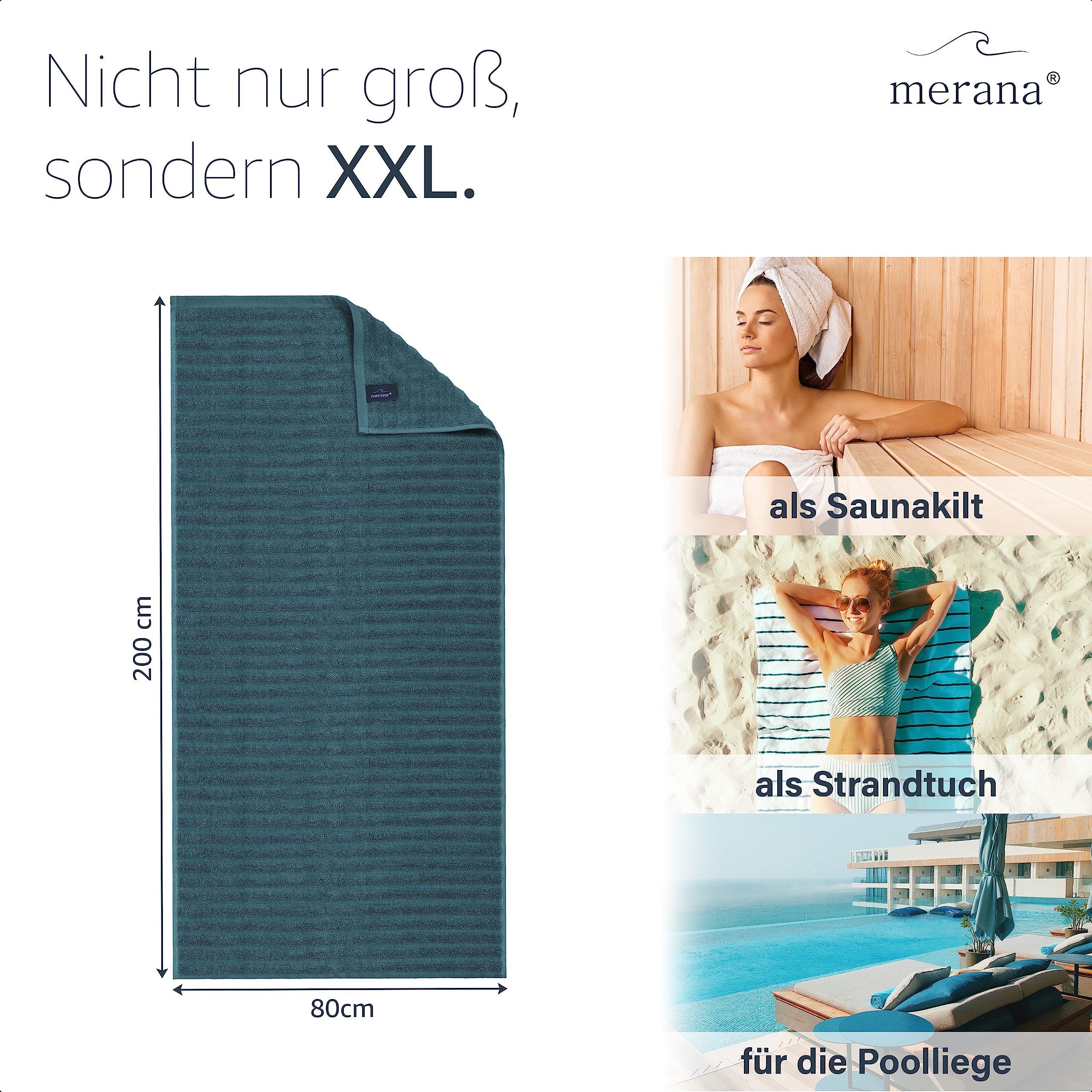 Merana Oslo, telo mare per sauna e mare, extra grande, assorbente, morbida e senza pelucchi, spugna di lusso, 100% cotone, Oeko-TEX, 590 g/m² (olio di petrolio, 80 x 200 cm)