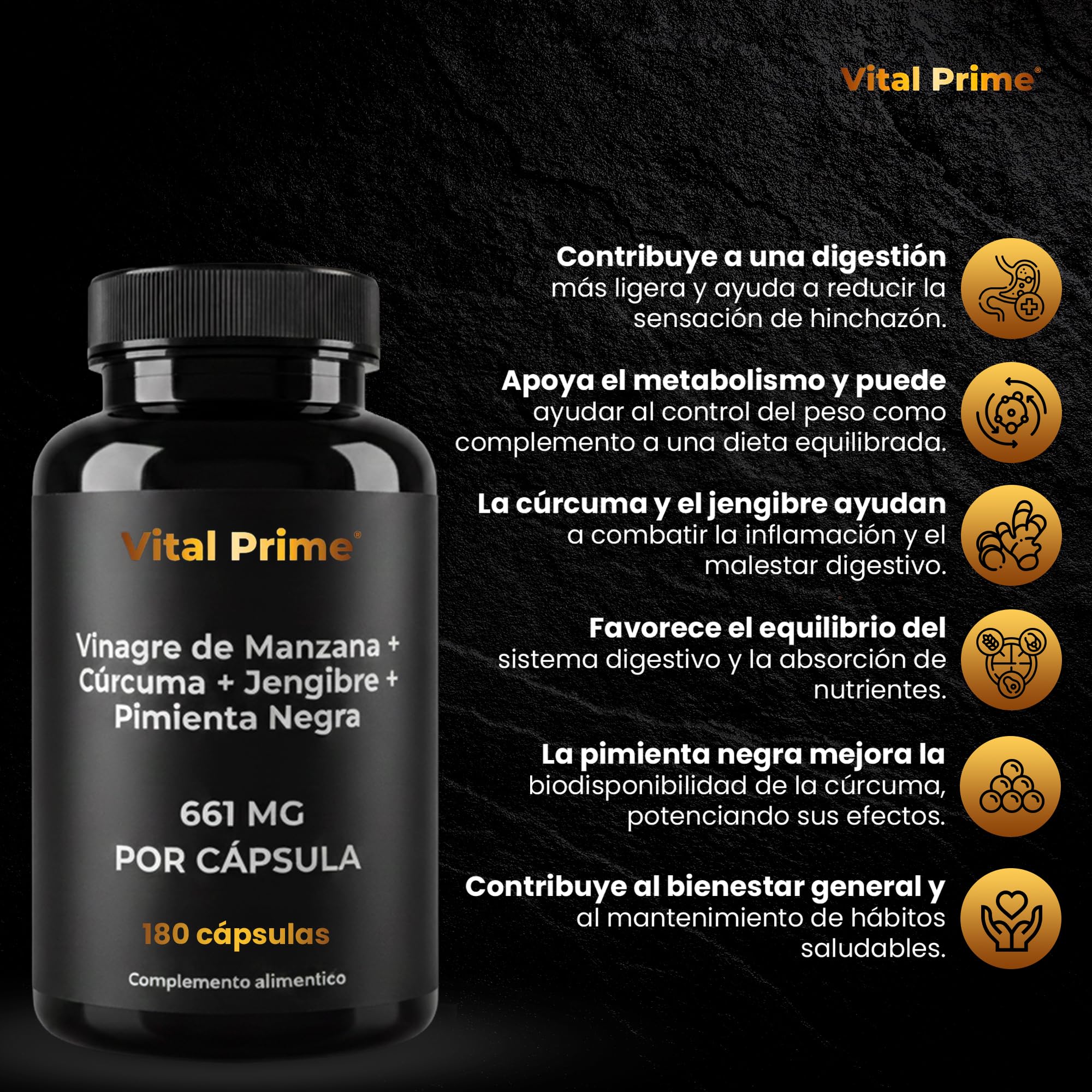 VITAL PRIME Vinagre de Manzana Capsulas 180 Cápsulas 661mg por Cápsula con Cúrcuma, Jengibre y Pimienta Negra con la Madre | Suministro para 6 Meses | Cápsulas de Vinagre de Manzana Apto para Veganos - 3