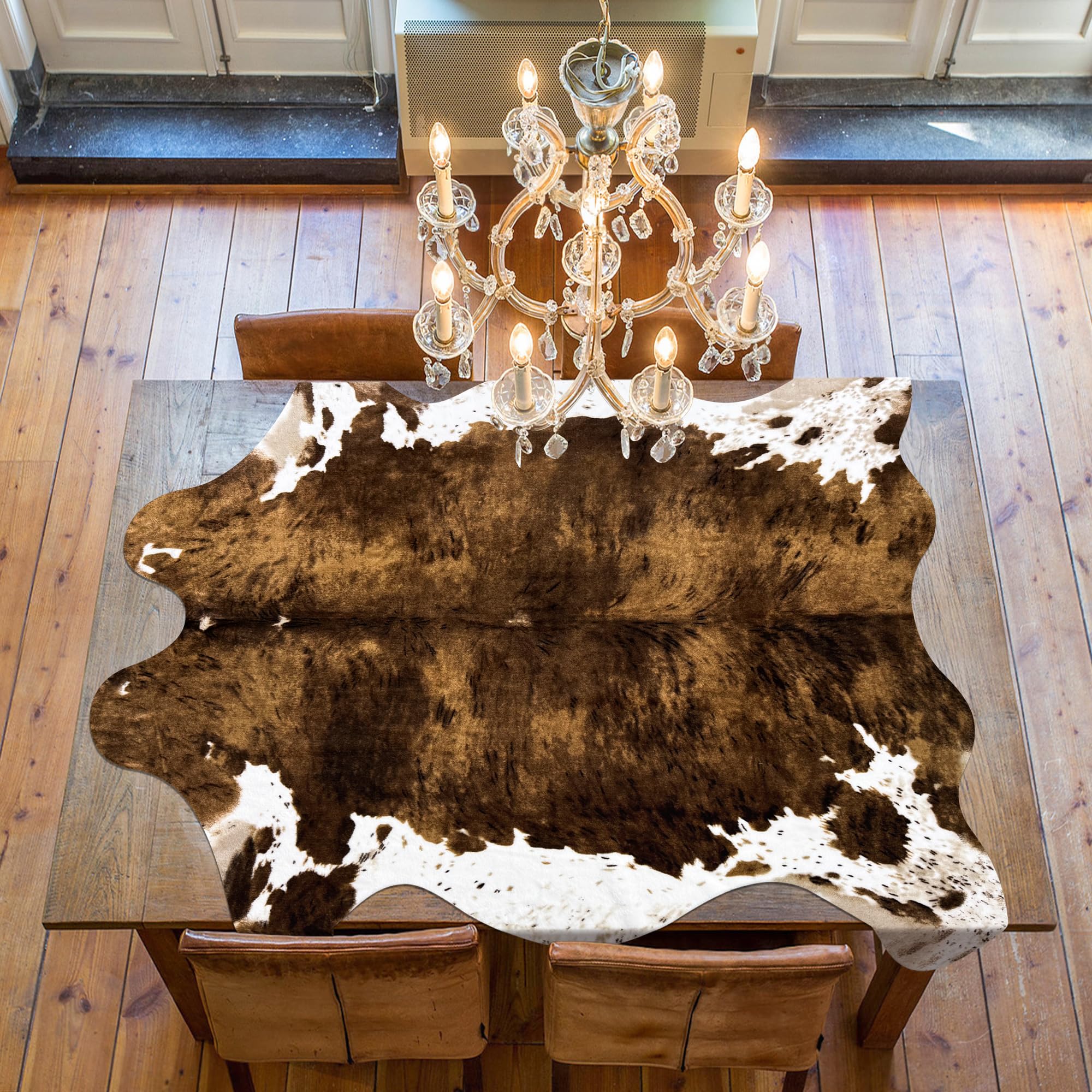 Grand tapis en cuir de vache synthétique pour chambre à coucher, salon, chambre d'enfant, bureau, table, décoration murale, marron, 1,4 x 1,6 m
