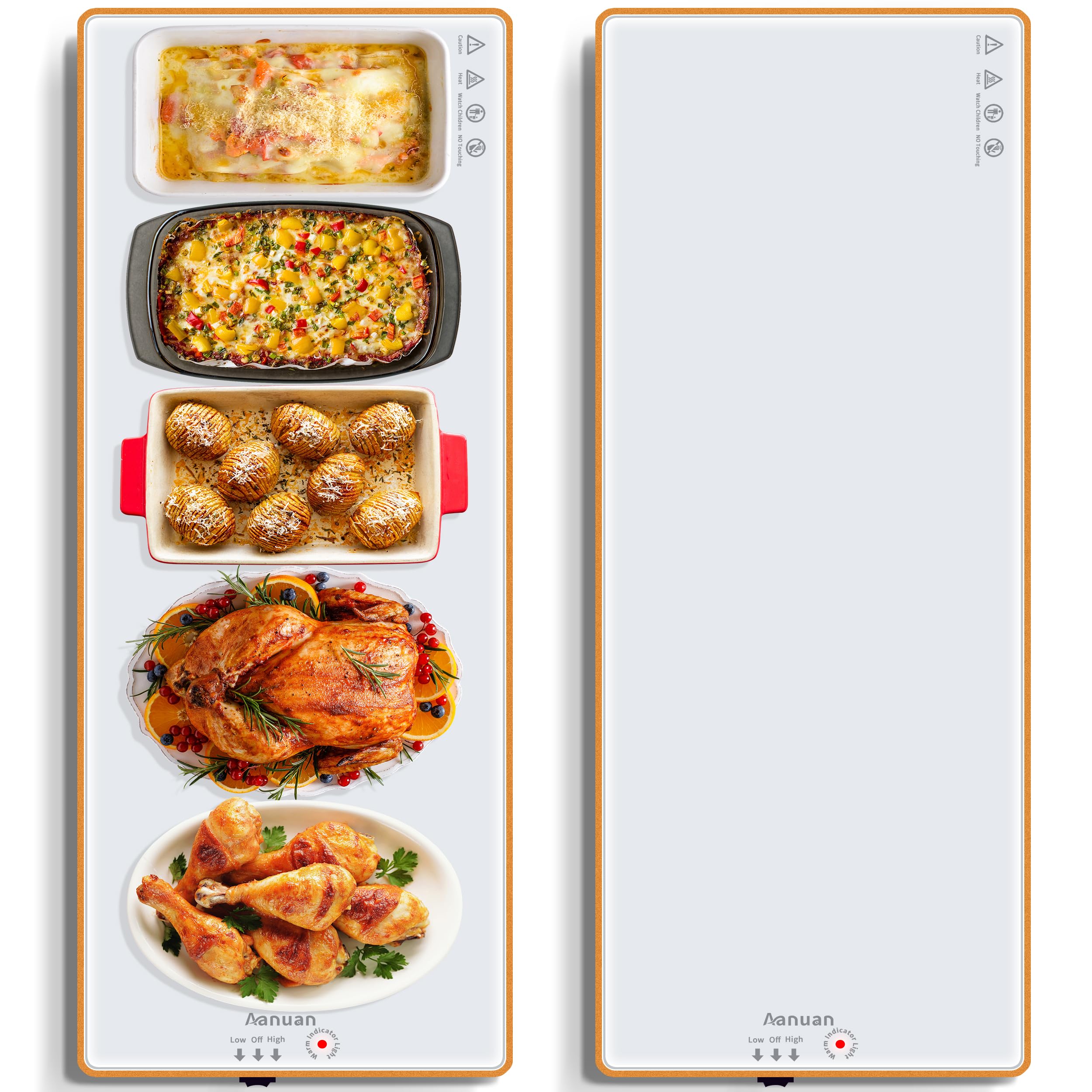 Warming Trays for Buffets Party, 40"x12", Tempered Glass Food Warmer, White