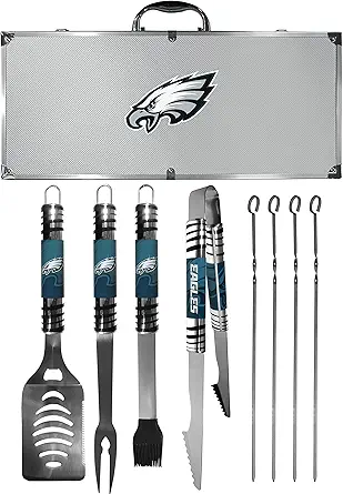 NFL Siskiyou Sports Fan Shop Philadelphia Eagles Steel Tailgater BBQ Set w/Case 8 piece Gray