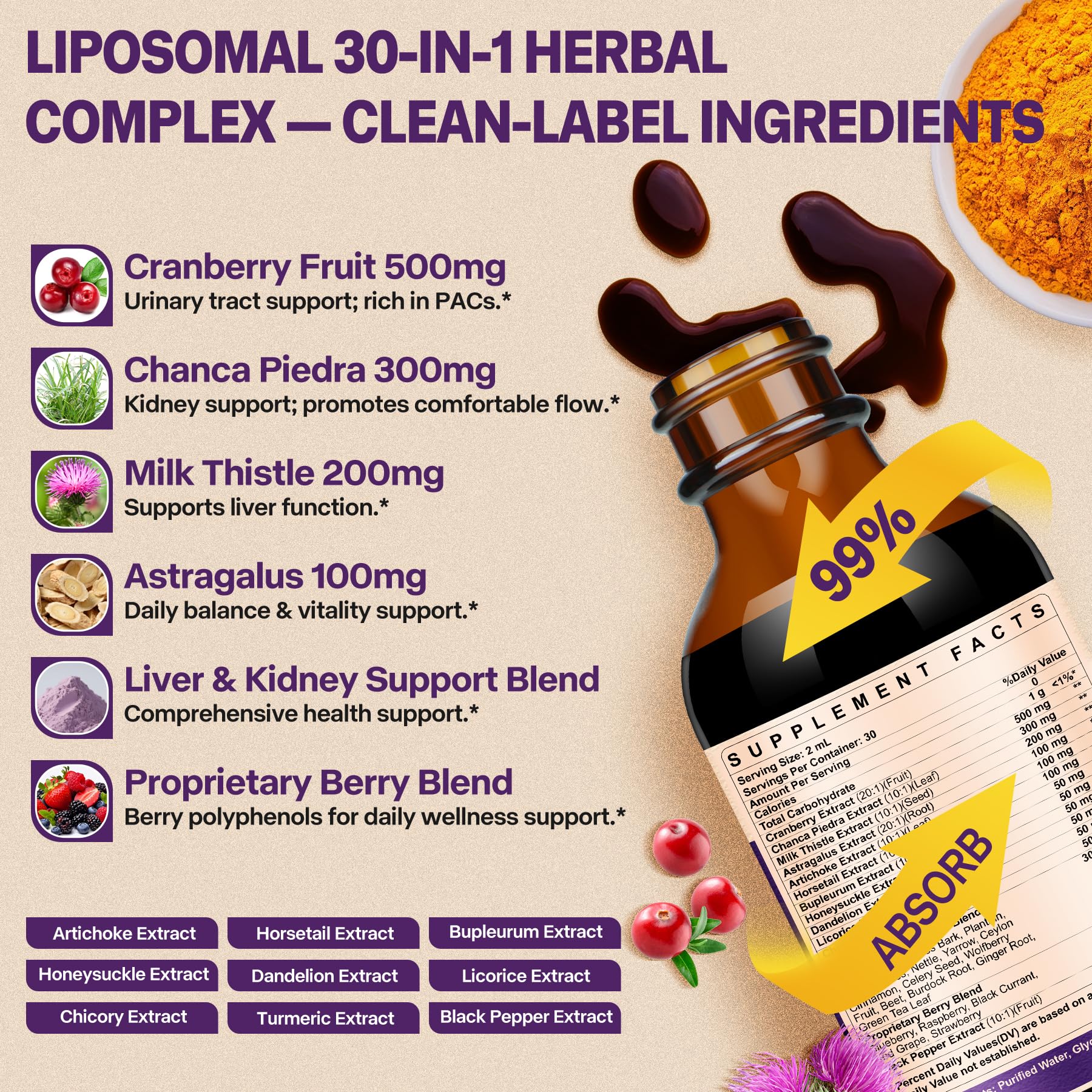 30-in-1 Kidney & Liver Cleanse Detox & Repair Drops, Blueberry, 1P — Amazon image 3