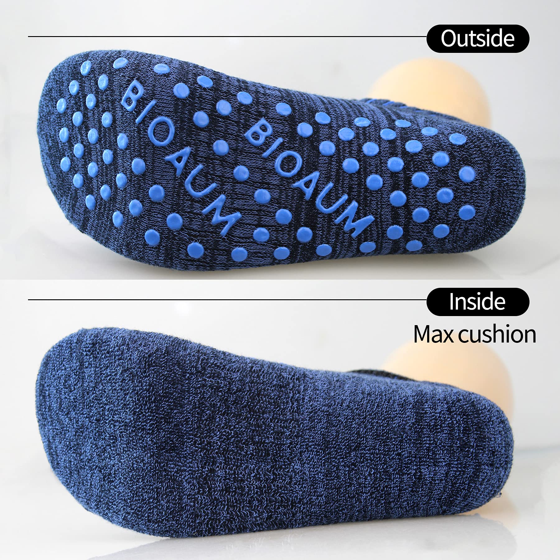 BIOAUM Calcetines de yoga para mujer, 6 pares de calcetines de algodón con agarre antideslizante, para pilates y hospitales