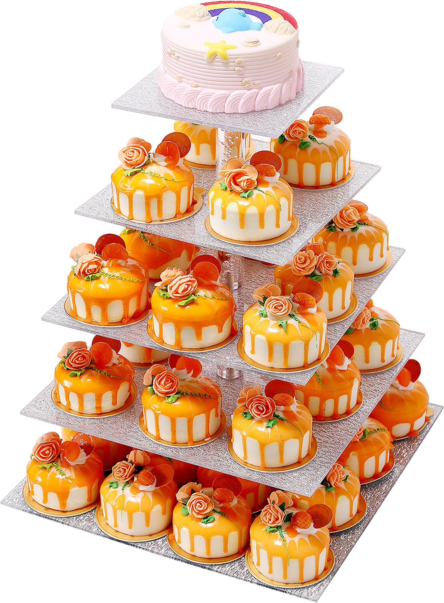 Perchant 5 Tier Elegant Sliver Square Cupcake Stand Dessert Display Holders Stacked Party Cupcake Tree Tiered Cake Stand Cupcake Tower For Parties Birthday