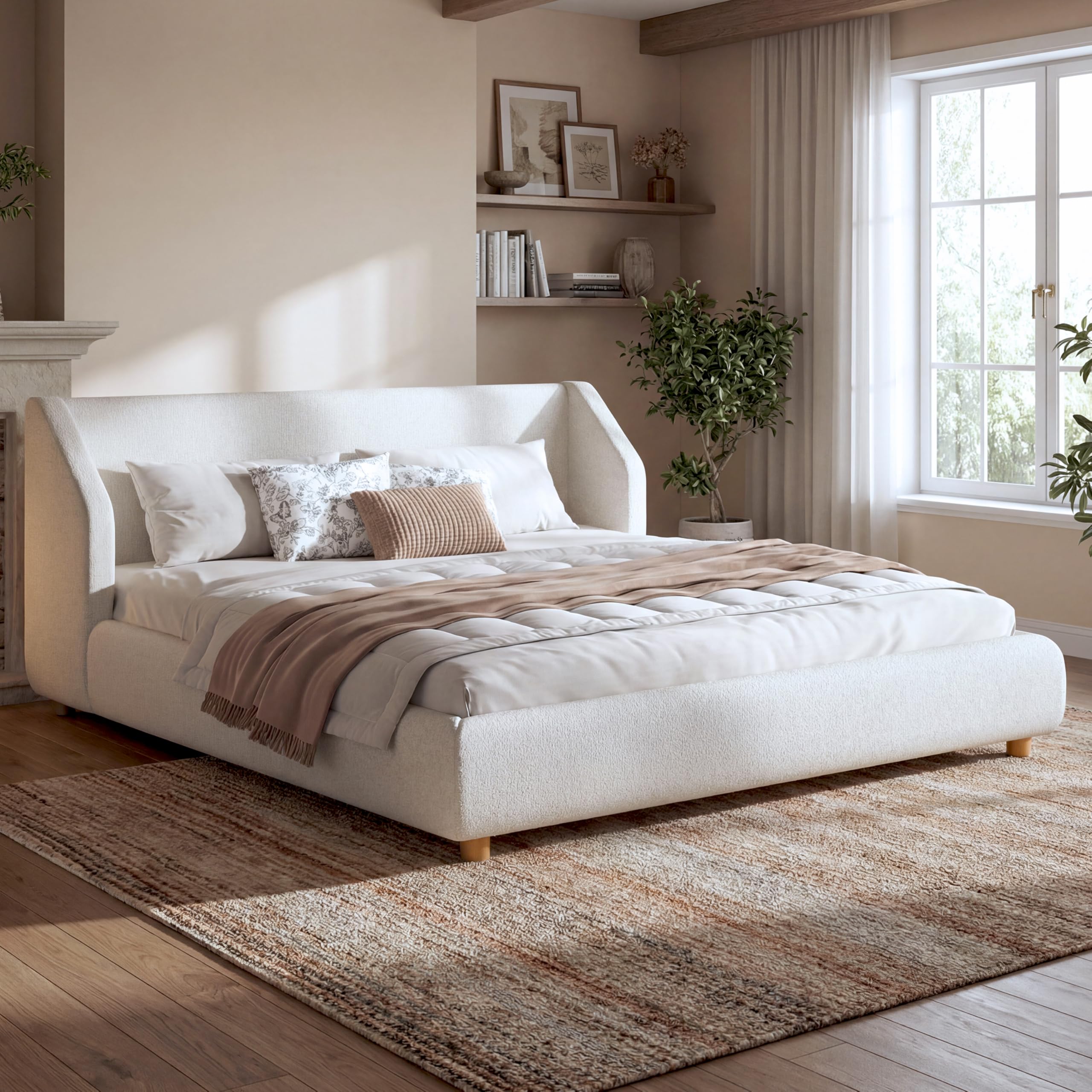 Photo 1 of ***BOX 2 OF 2 - MISSING BOX #1 -SELLING AS INCOMPLETE PARTS ONLY*** Merax King Size Upholstered Platform Bed Frame with Extra-Wide Wingback Headboard,Wood Legs,Sturdy Wooden Slats Low Profile for Bedroom