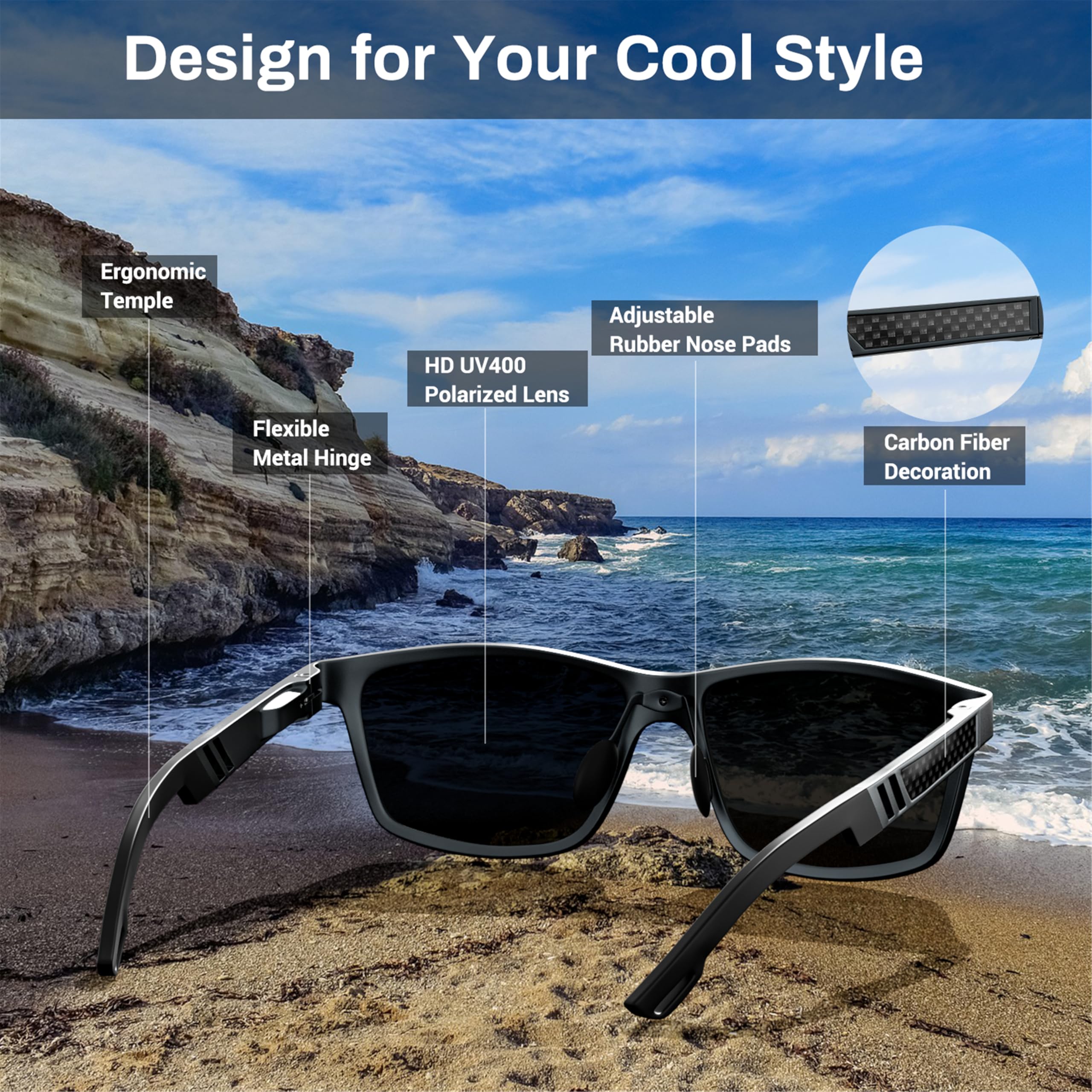 ROCKNIGHT HD Polarisierte Sonnenbrille Herren Damen UV400-Schutz Metallrahmen Al-Mg Leichte Outdoor-Sonnenbrille