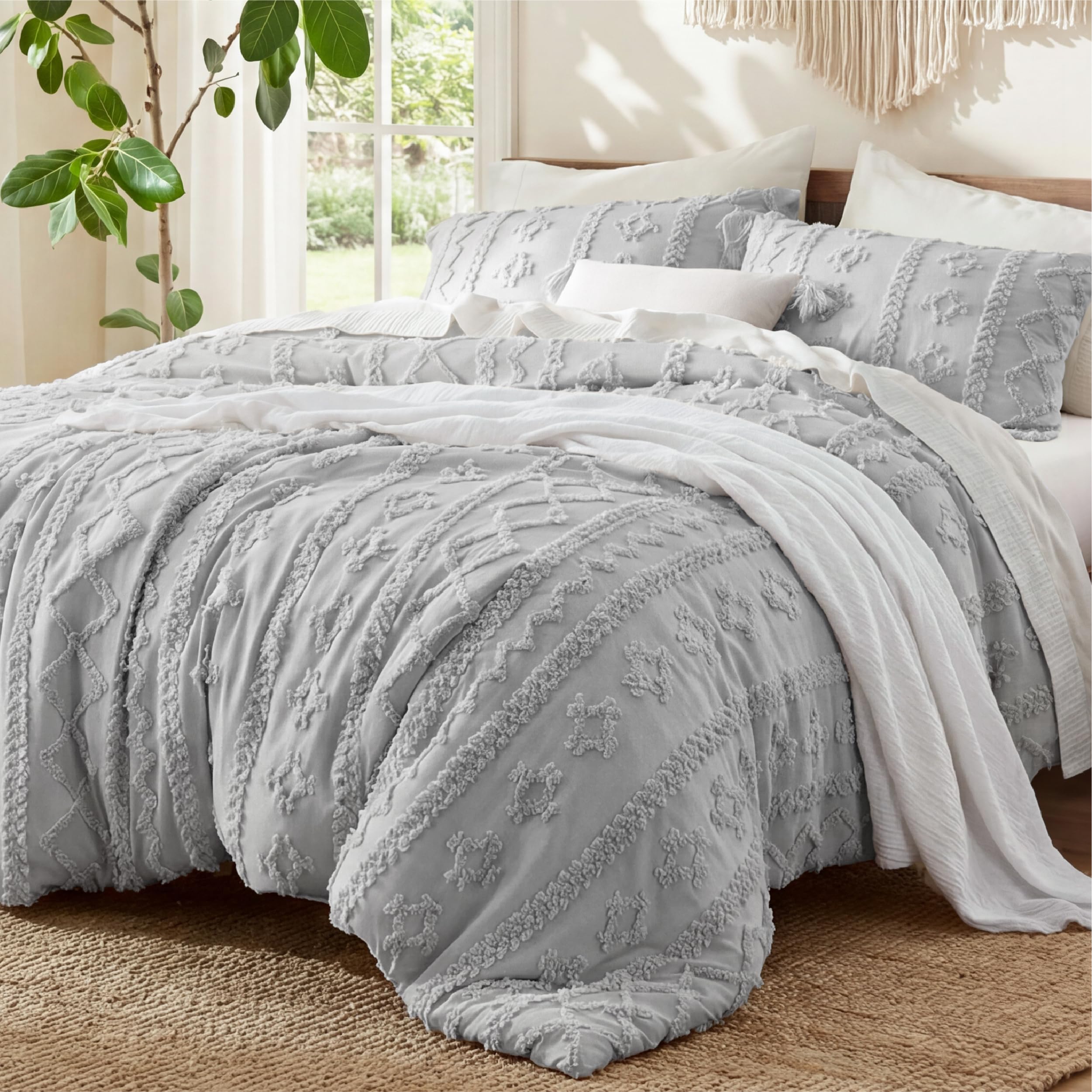 Photo 1 of Bedsure Tufted Boho Comforter Set King, Light Grey