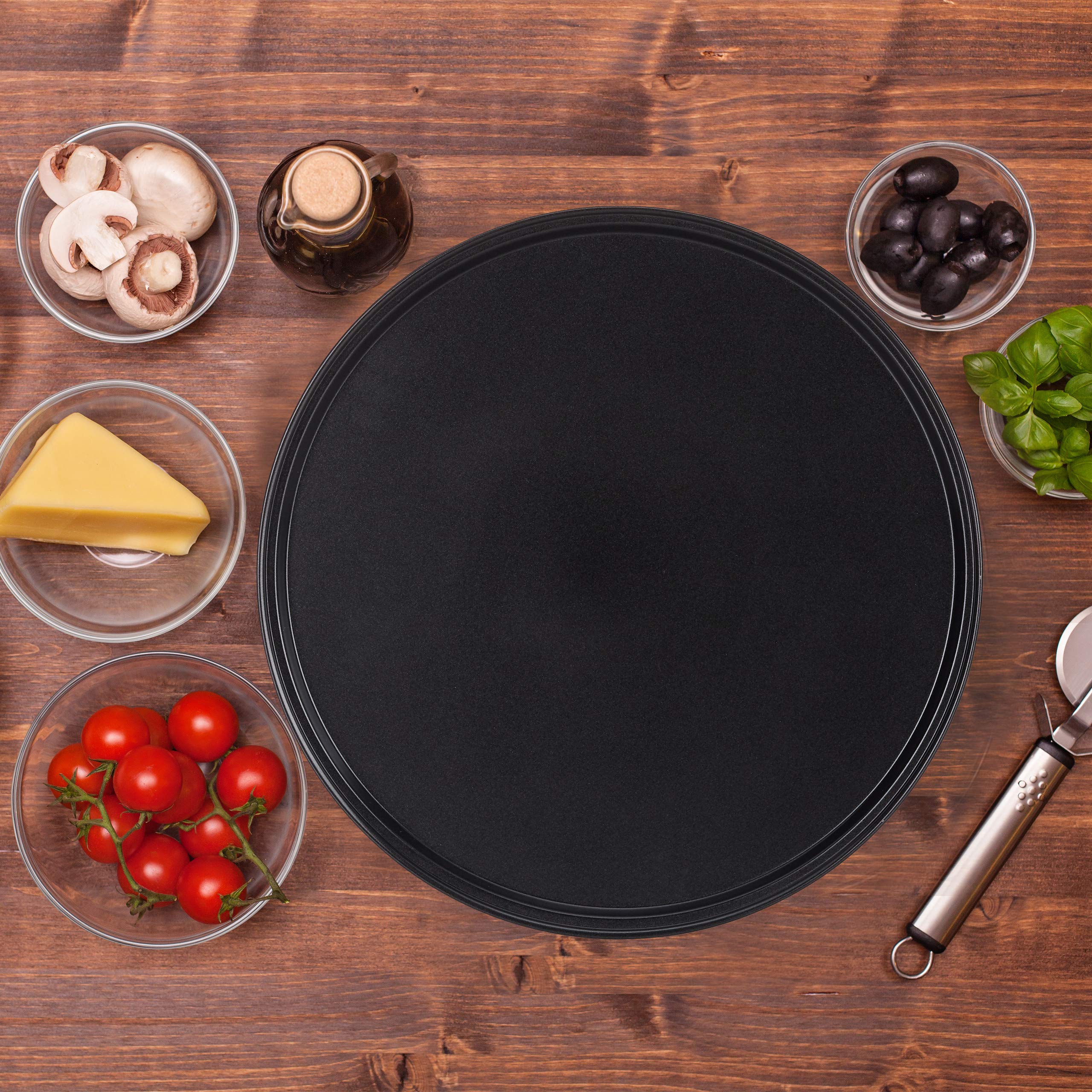 Relaxdays 4x Teglia per Pizza, Set, Rotonda, Forata, Antiaderente, per Crostate, Acciaio al Carbonio, ∅ 32 cm, Grigio
