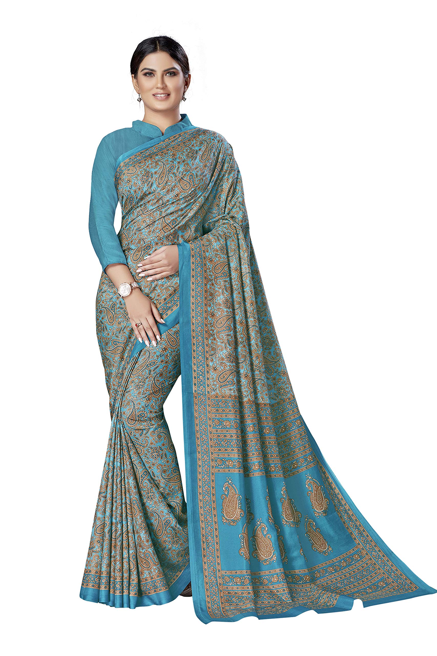 miraan Women's Art Silk Printed Saree With Blouse Piece (VI2430; Blue)-picture-40