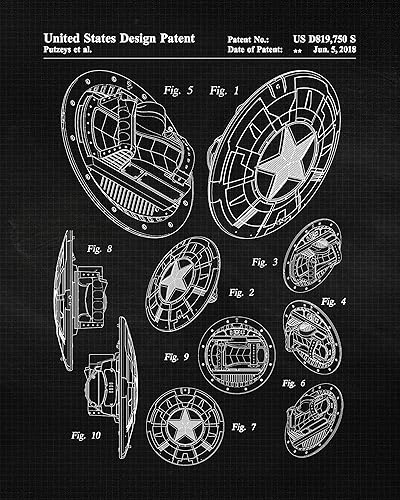 Miniatura 8 de Classic Captain America Shield Patent Prints, 1 (11x14) Unframed Photos, Wall Art Decor Gift for Home Movie Office Hero Garage Work Shop School