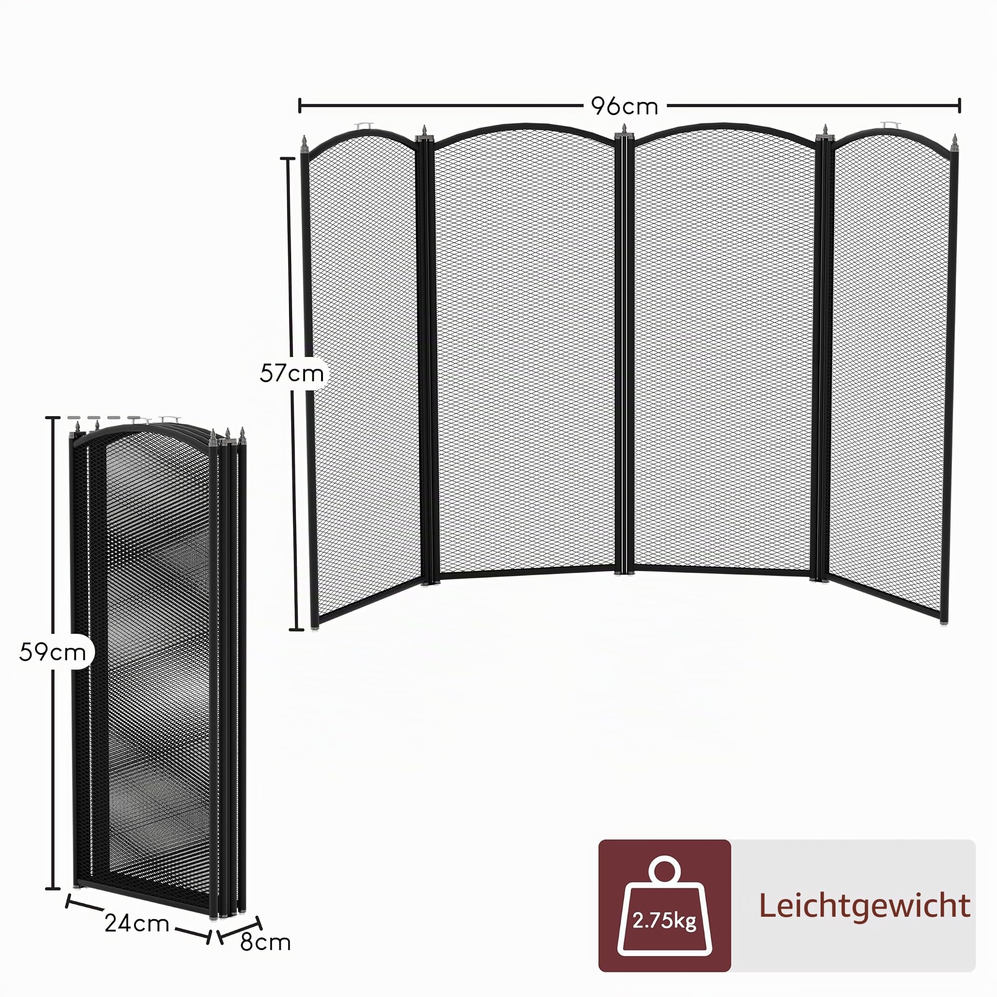 Fire Vida Stanton Funkenschutz, 4-teilig, Metall, schwarz