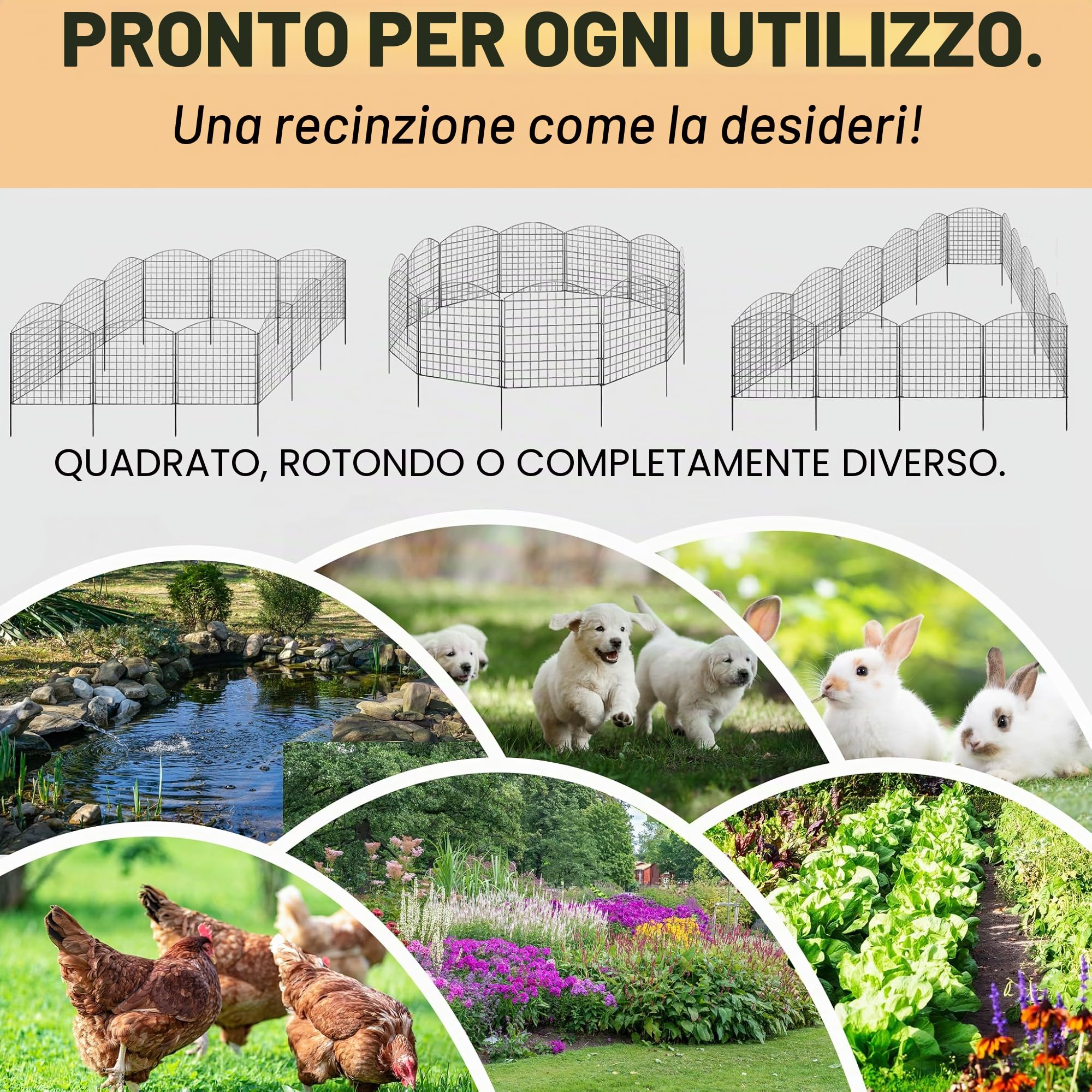 Recinzione da giardino, per laghetto, 12 elementi di recinzione, in metallo, altezza 78 cm, arco superiore, nero, V2Aox6 x 6 cm