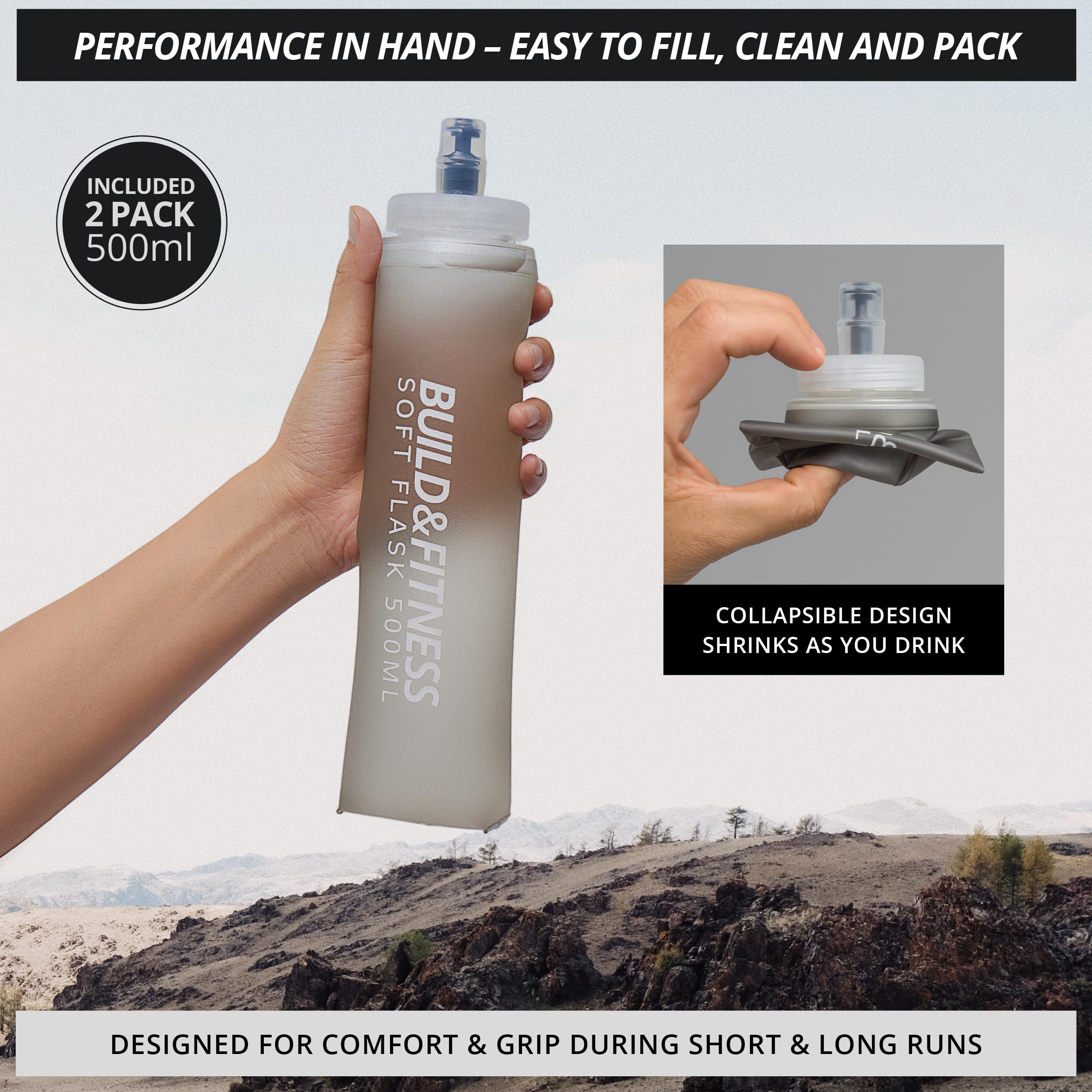 Gilet di idratazione LITEVEST Build & Fitness con 2 borracce morbide da 500 ml – 7 tasche, traspirante, comodo, sicuro ed elegante per trail running, maratone e corse quotidiane