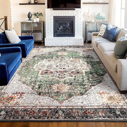 YesRug Area Rug 6x9 for Living Room Green Boho Rug NonSlip
