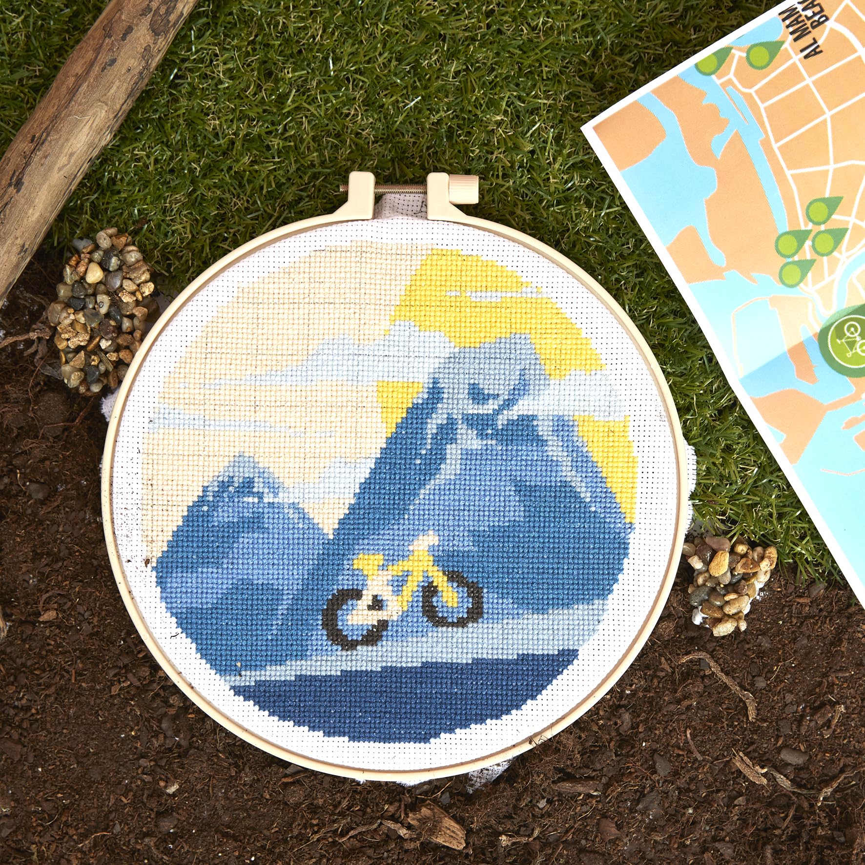 Simply MAKE Cross Stitch Kit Mountain Bike Design, Kids & Adults, Hoop, Embroidery Thread, Adult Crafts, Beginners Craft Kit - Image 3
