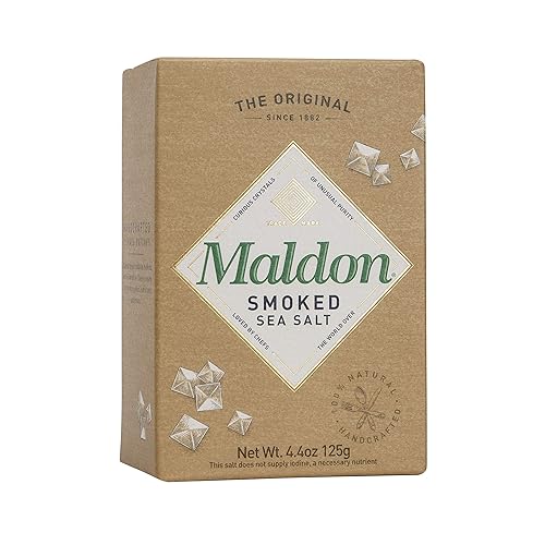 Miniatura 3 de Maldon Sal copos de sal marina ahumados 44 oz 125 g Kosher natural suavemente ahumado sobre roble artesanal gourmet cristales pirámide  Paquete de 2