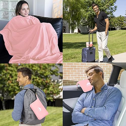 Miniatura 2 de BlueHills Manta de viaje de tamaño compacto y ligero, tamaño de bolsillo, para avión, esencial, viaje de vuelo, en bolsa, funda portátil, accesorio