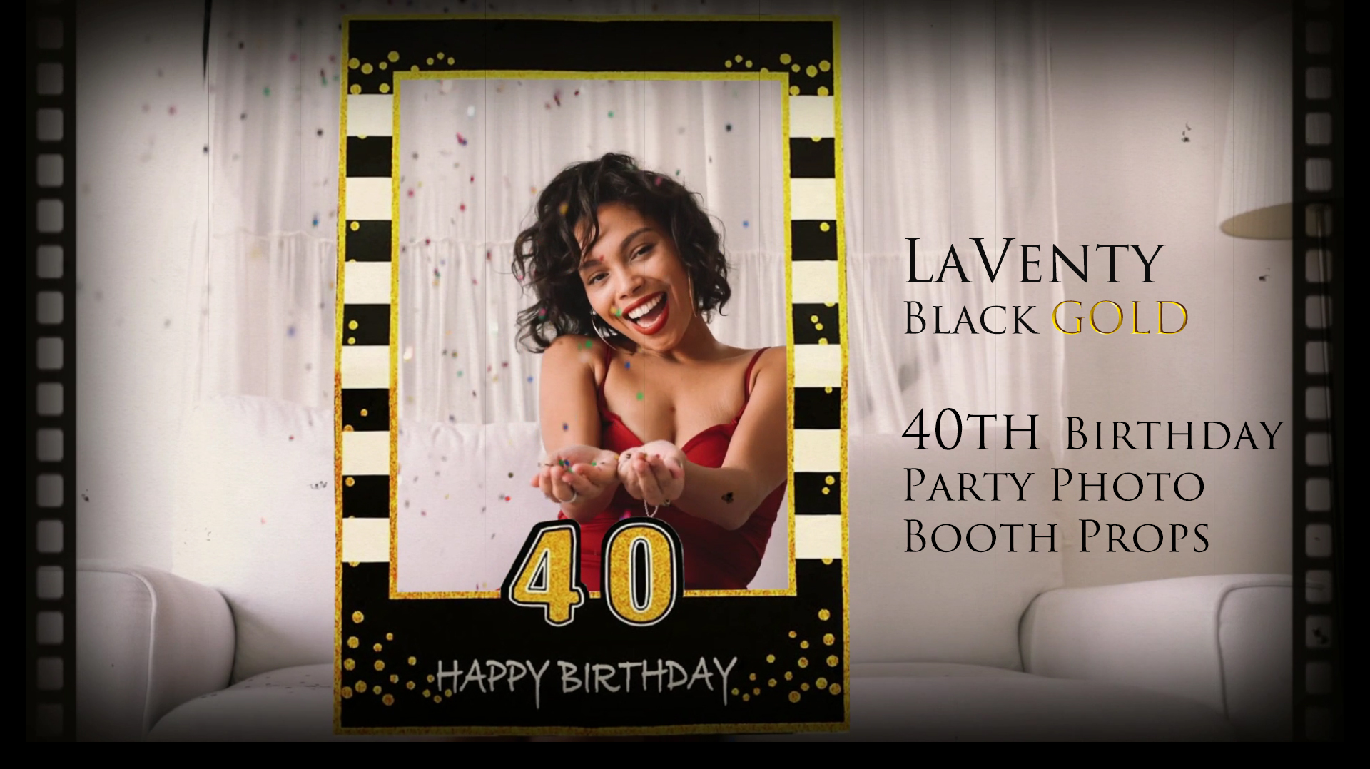 40th Birthday Photo Booth Props – Black & Gold Decorations For A Happy 40th