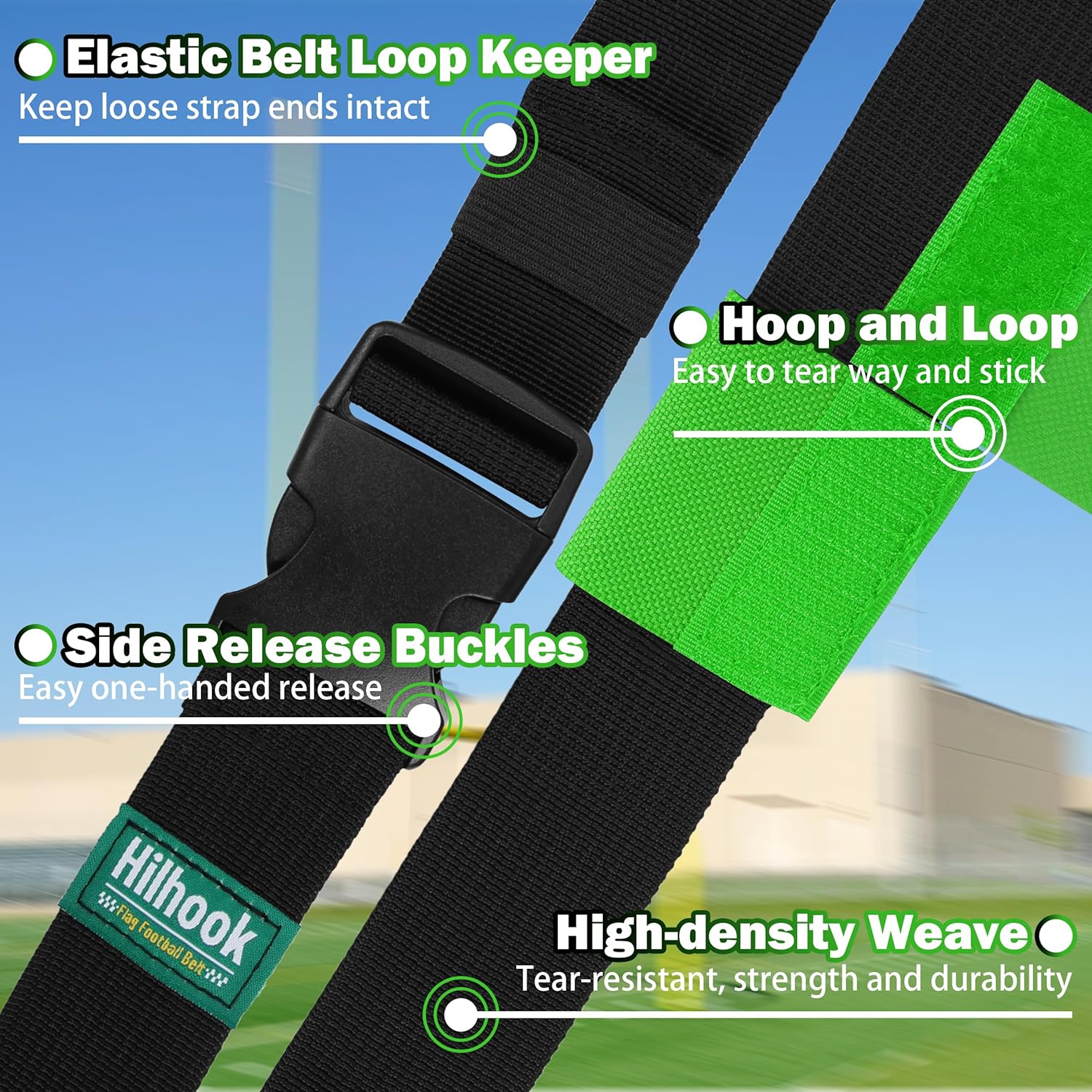 24 Player Flag Football Belts Sets for Youth, Kids and Adults Sport Team Building and Competition Training, Green & Purple