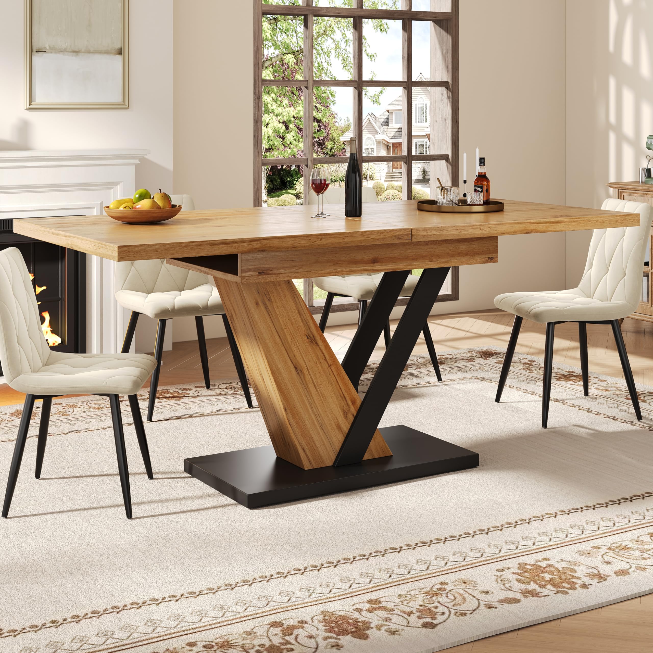 Merax Extendable Dining table 120-160Γ75x75.5cm, Space-Saving Kitchen Table, elegant modern wood grain finish design,solid table base, for 4-8 People, for Dining Room,Living Room,Kitchen