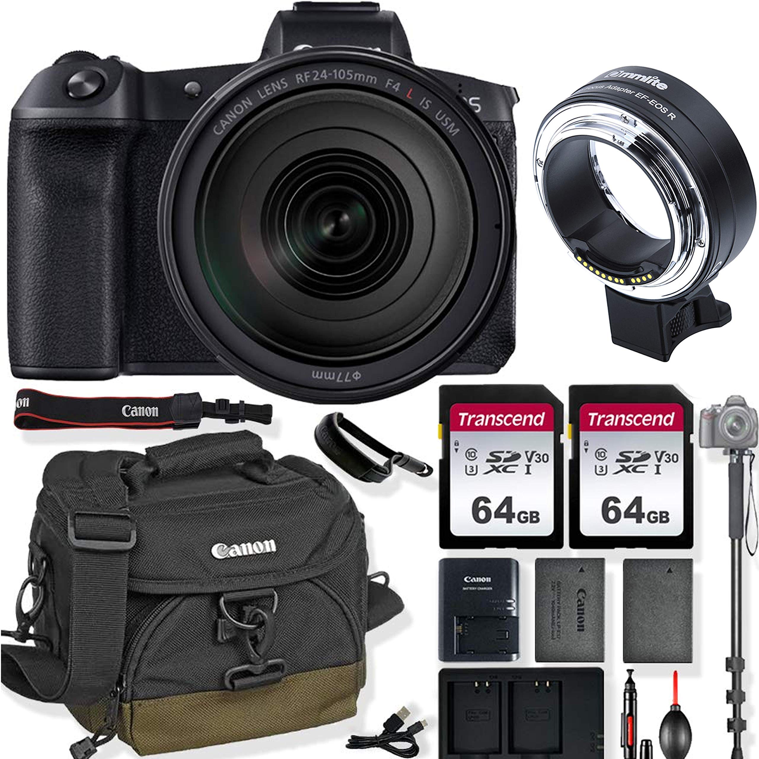 Canon EOS RP Mirrorless Camera w/Canon RF 24-105mm f/4L is USM Lens + EF-S-Mount Lens to RF-Mount Camera Adapter + Canon Mirrorless Camera Case + Wrist Strap, 128GB Memory & Prime Accessory Bundle